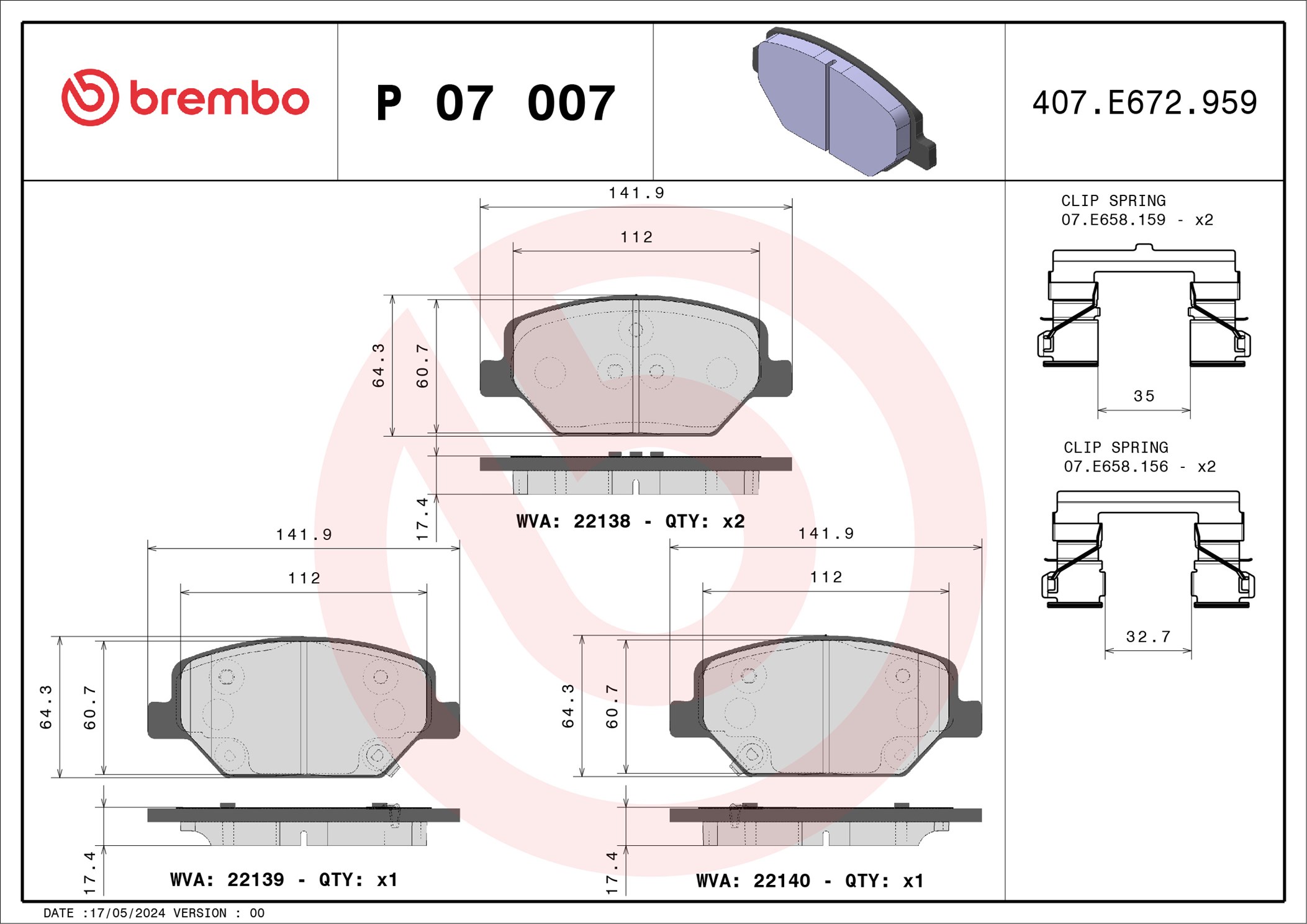 Placute frana BREMBO P 07 007