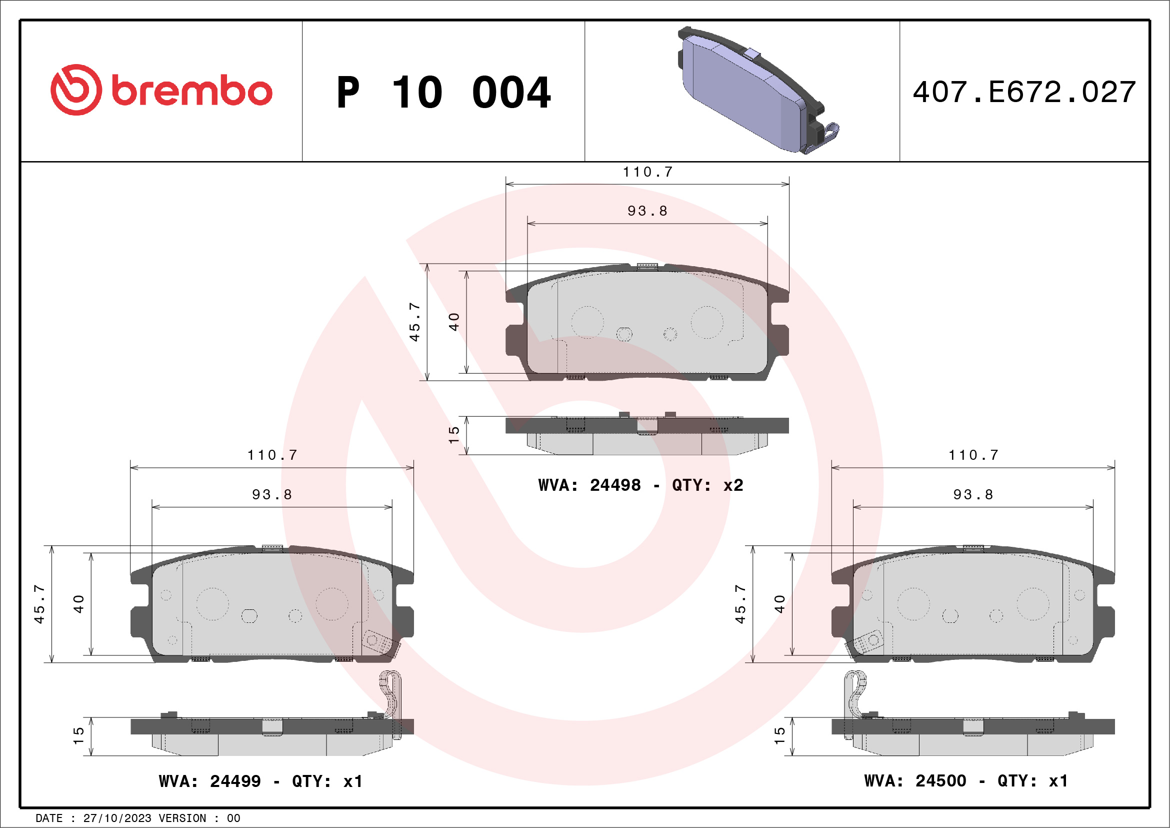 Placute frana BREMBO P 10 004