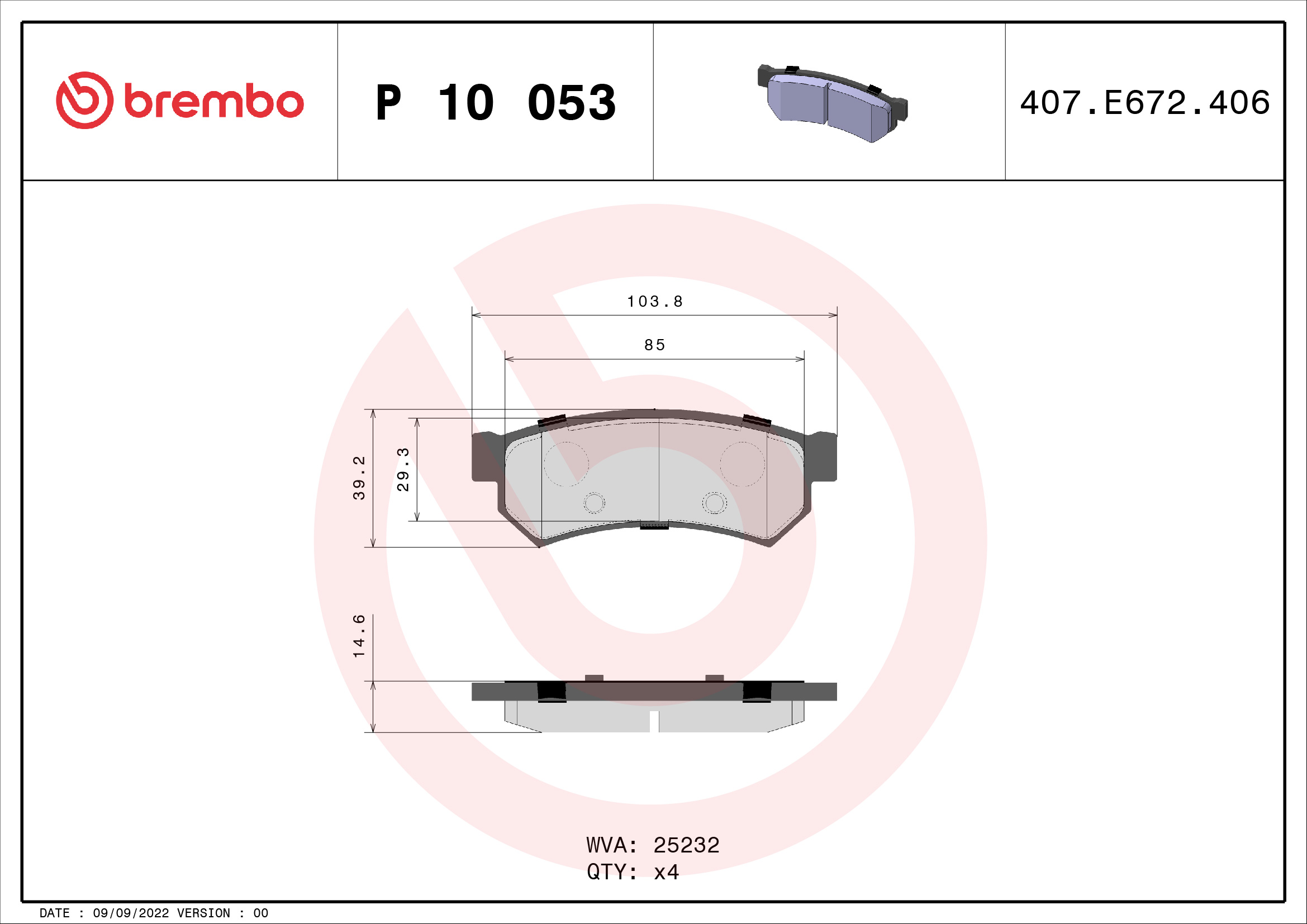 Placute frana BREMBO P 10 053