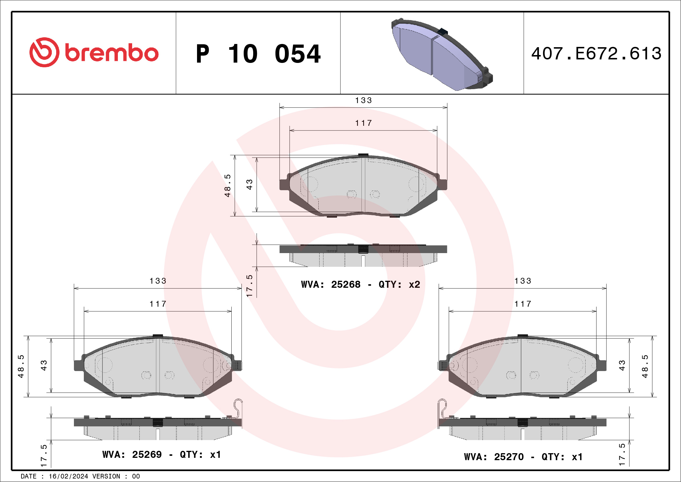 Placute frana BREMBO P 10 054