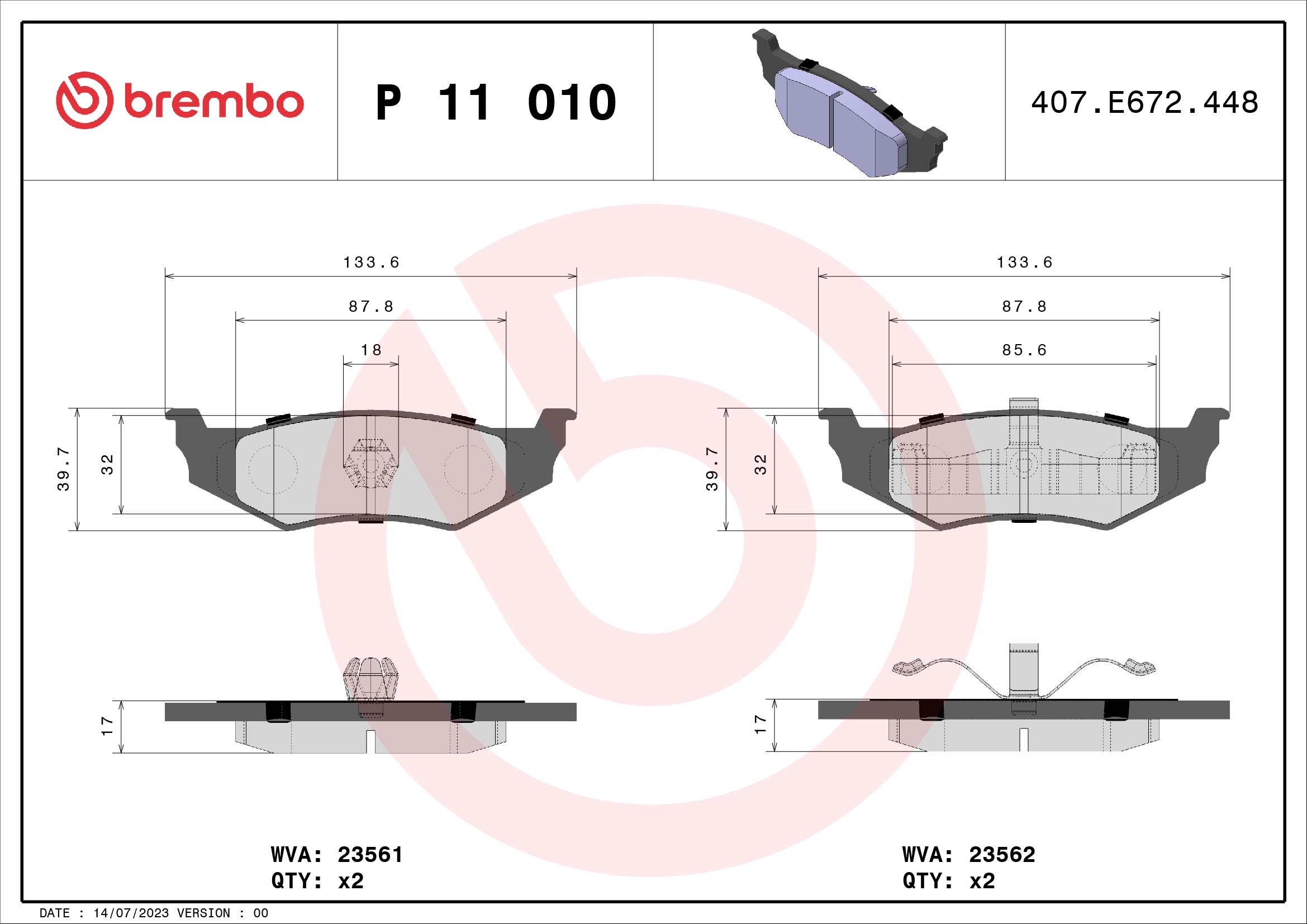 Placute frana BREMBO P 11 010