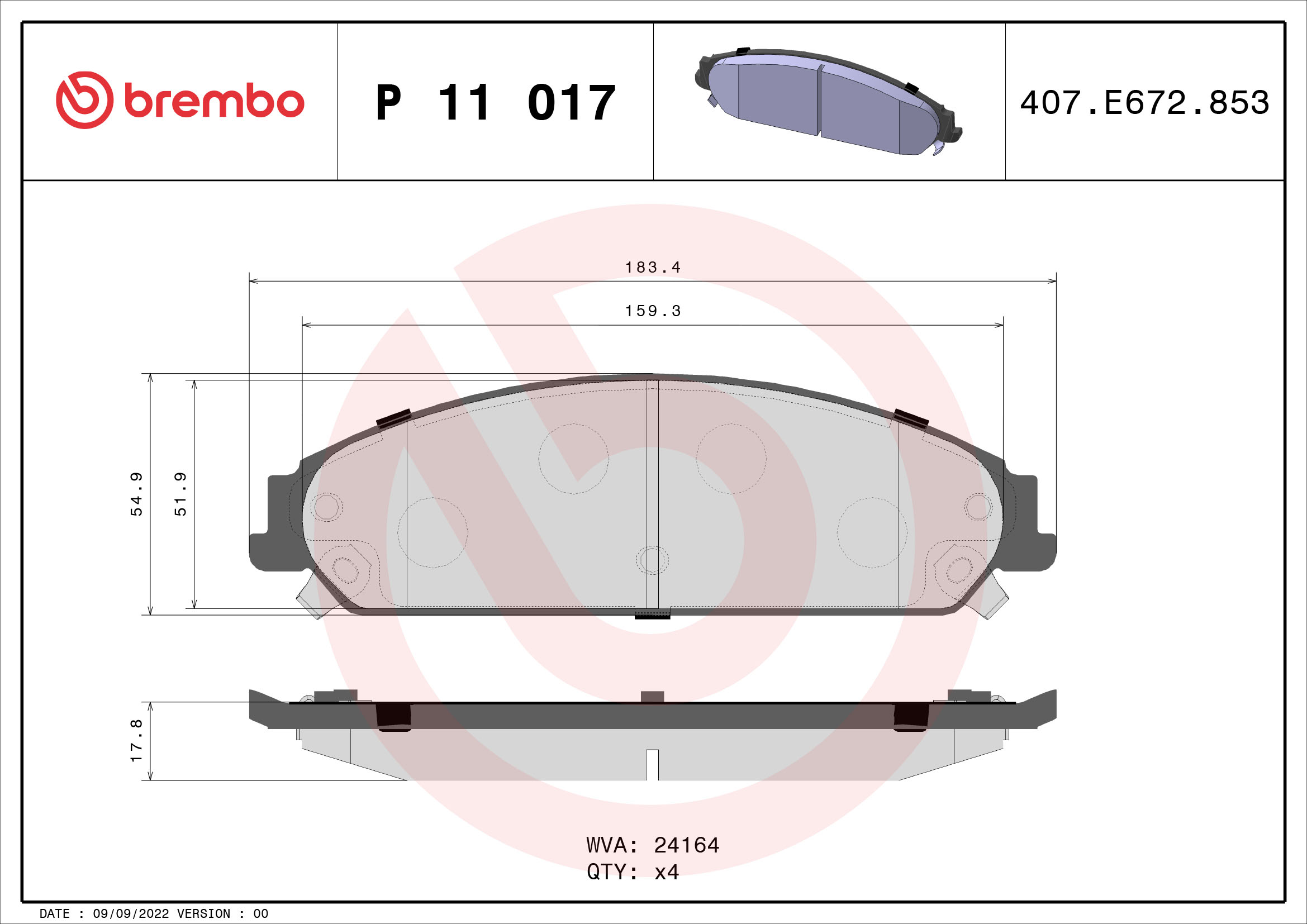 Placute frana BREMBO P 11 017