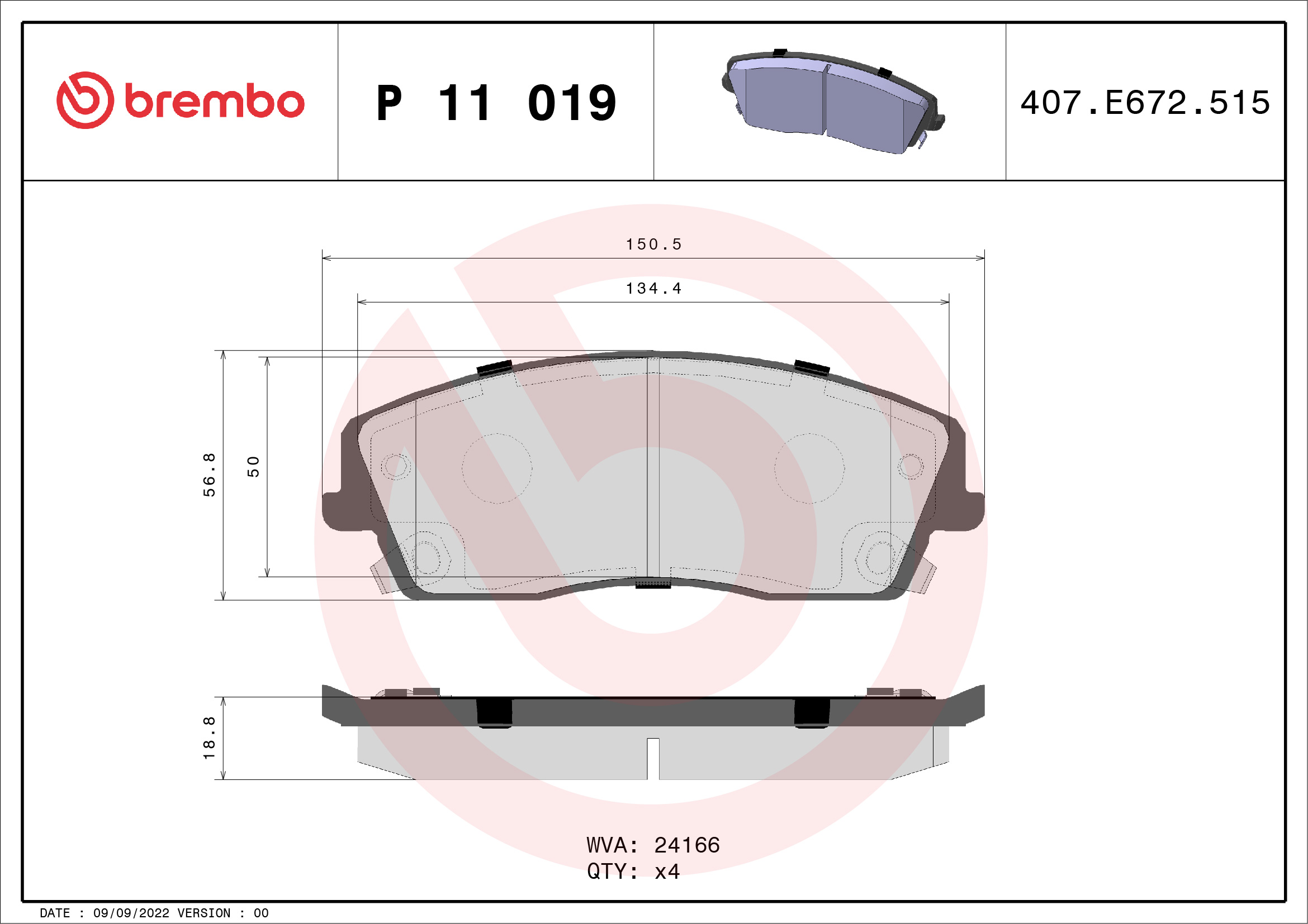 Placute frana BREMBO P 11 019