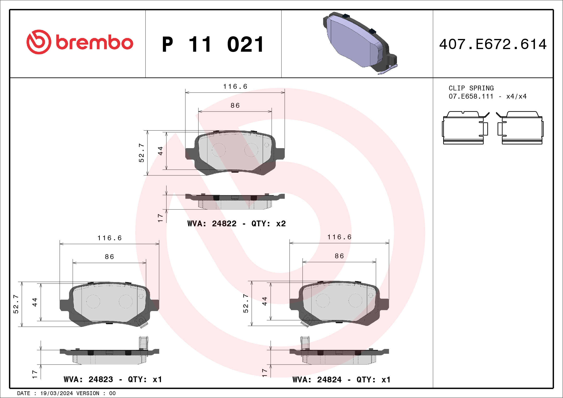Placute frana BREMBO P 11 021
