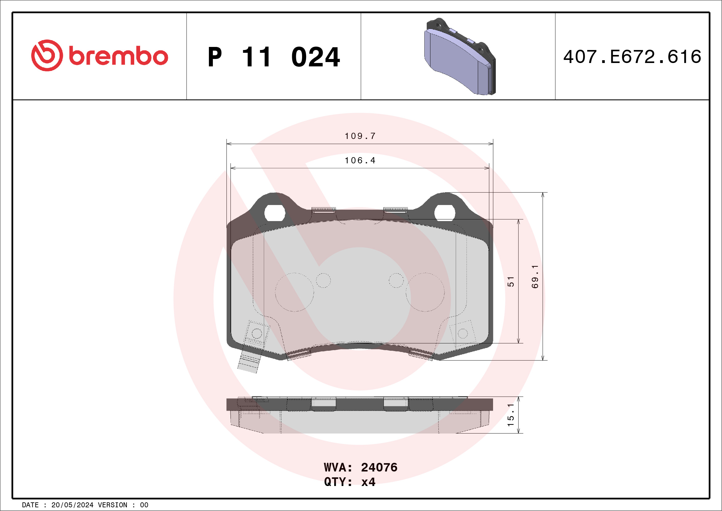 Placute frana BREMBO P 11 024