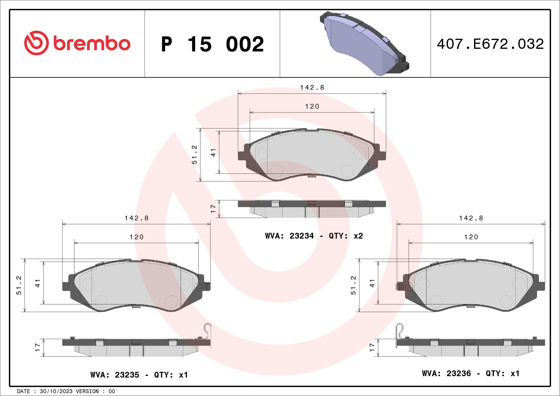 Placute frana BREMBO P 15 002