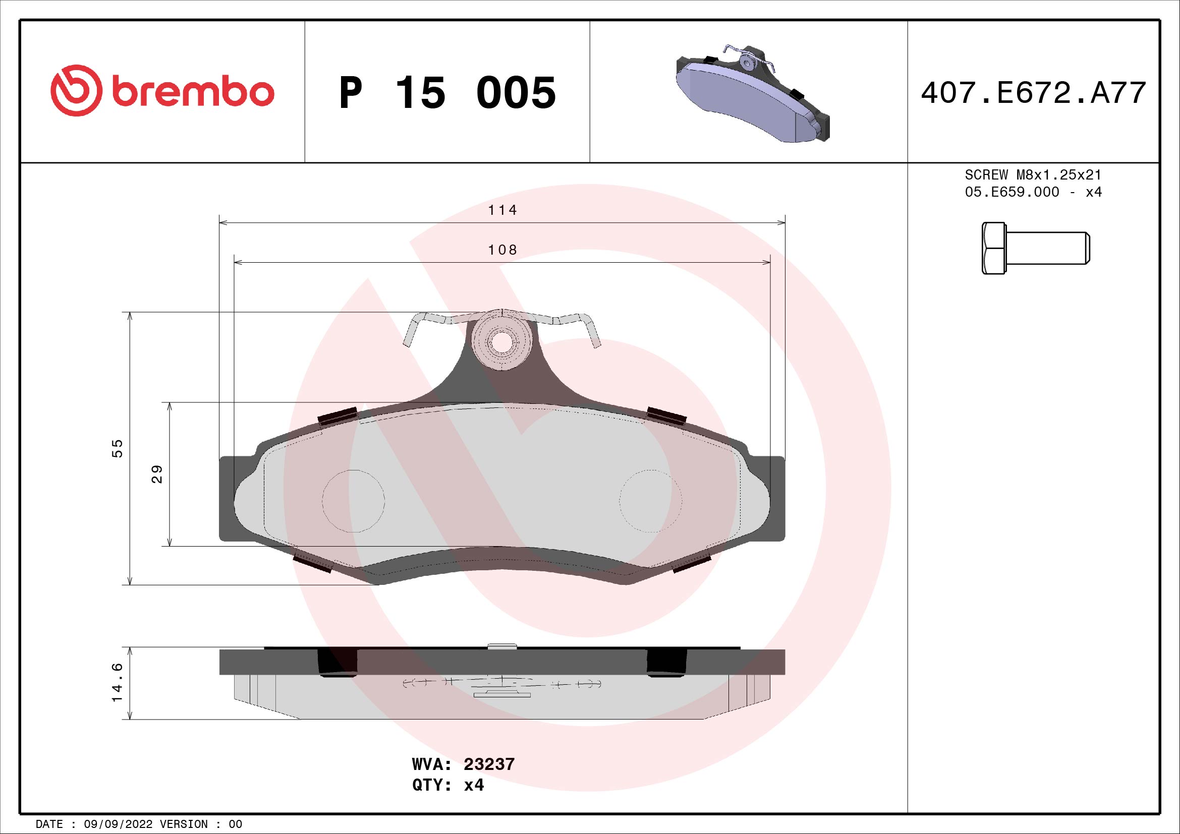 Placute frana BREMBO P 15 005