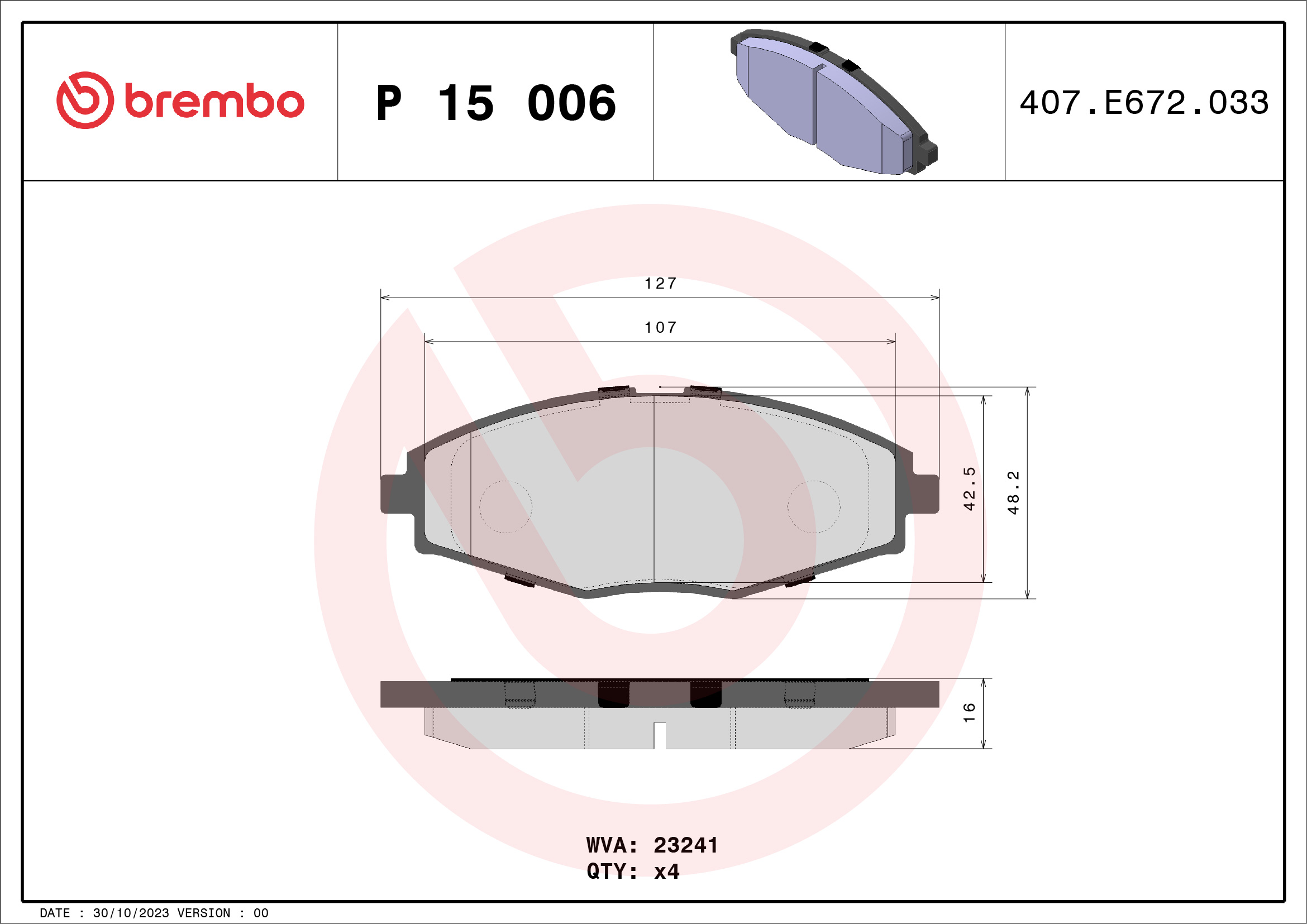 Placute frana BREMBO P 15 006