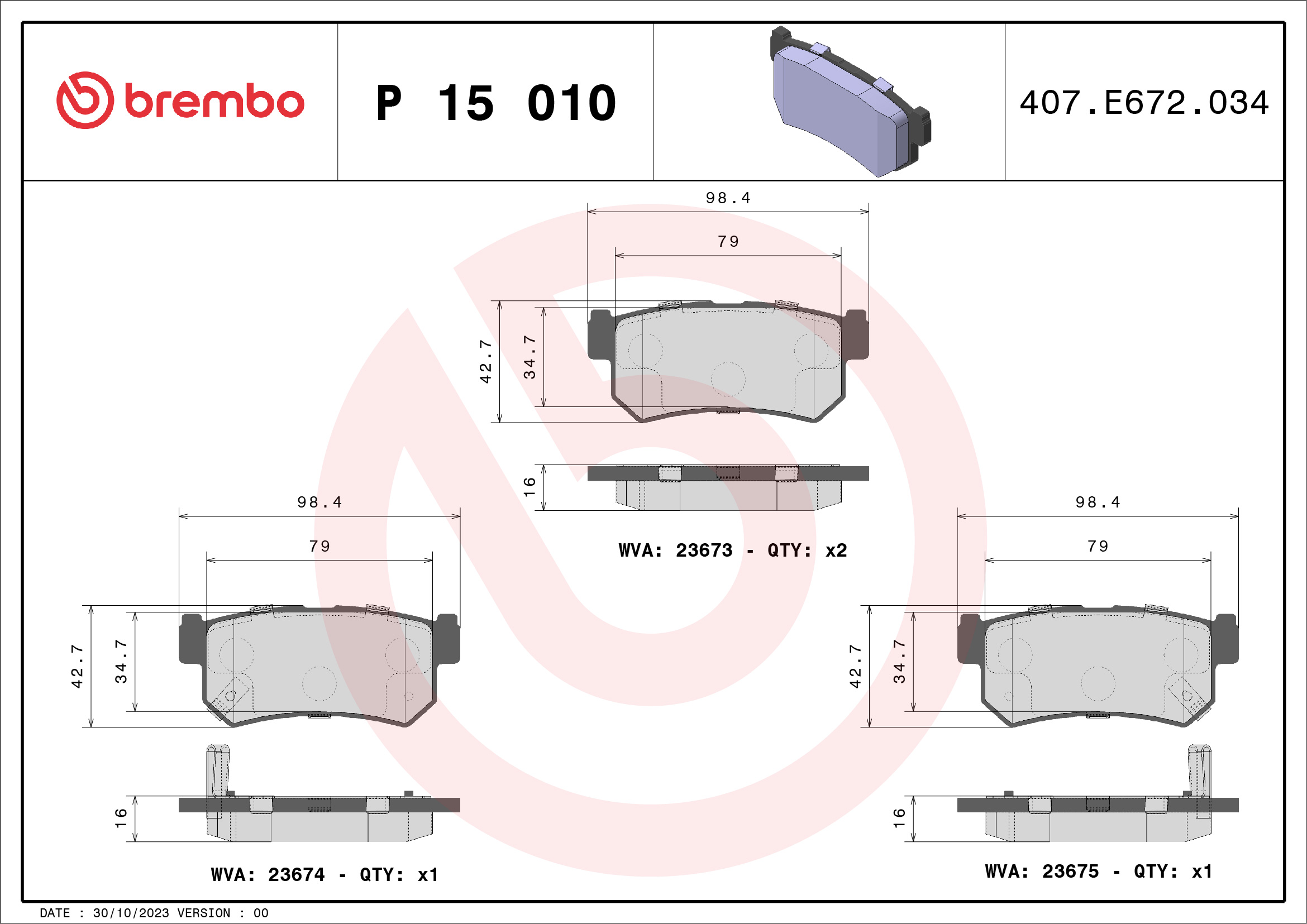 Placute frana BREMBO P 15 010