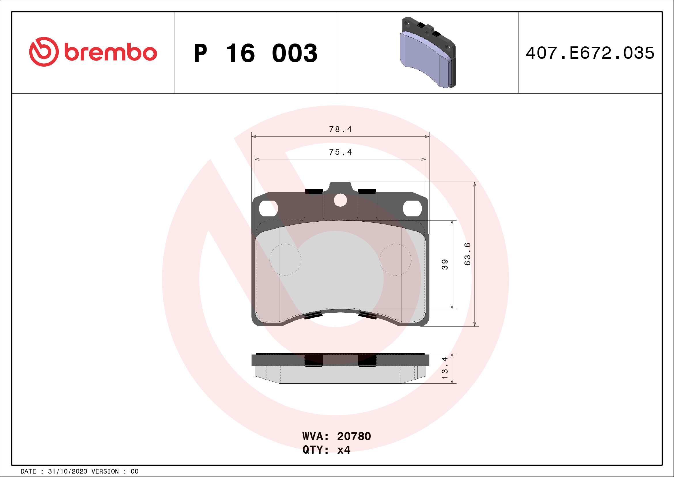 Placute frana BREMBO P 16 003