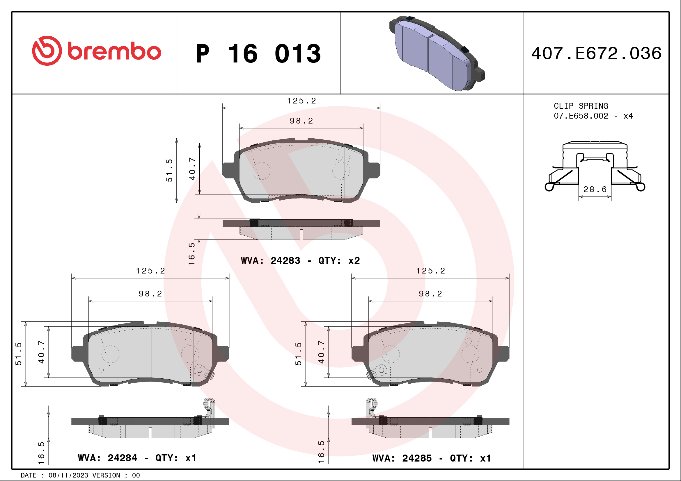 Placute frana BREMBO P 16 013
