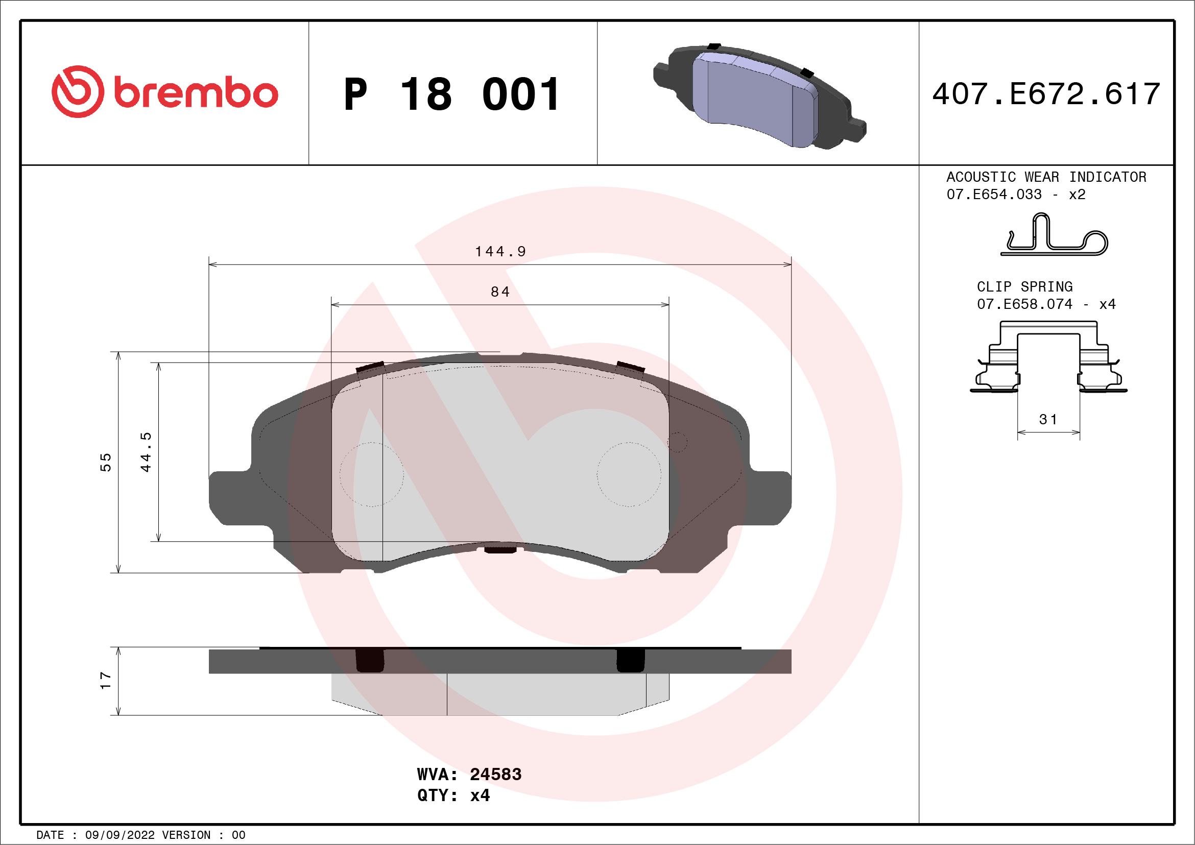Placute frana BREMBO P 18 001