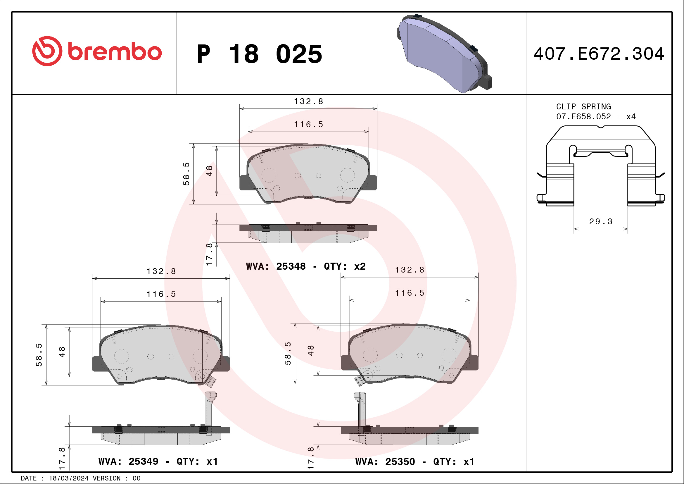 Placute frana BREMBO P 18 025