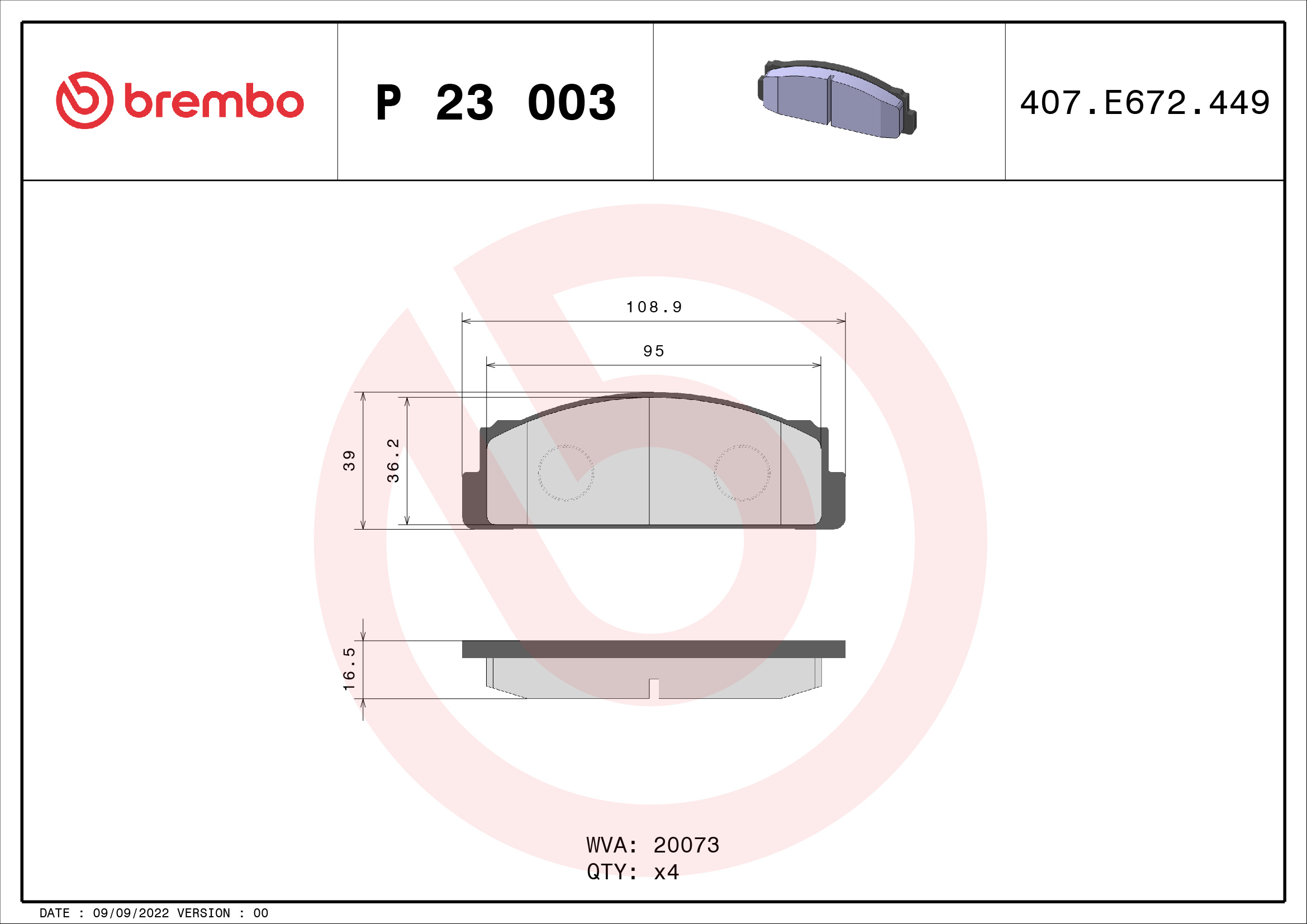 Placute frana BREMBO P 23 003