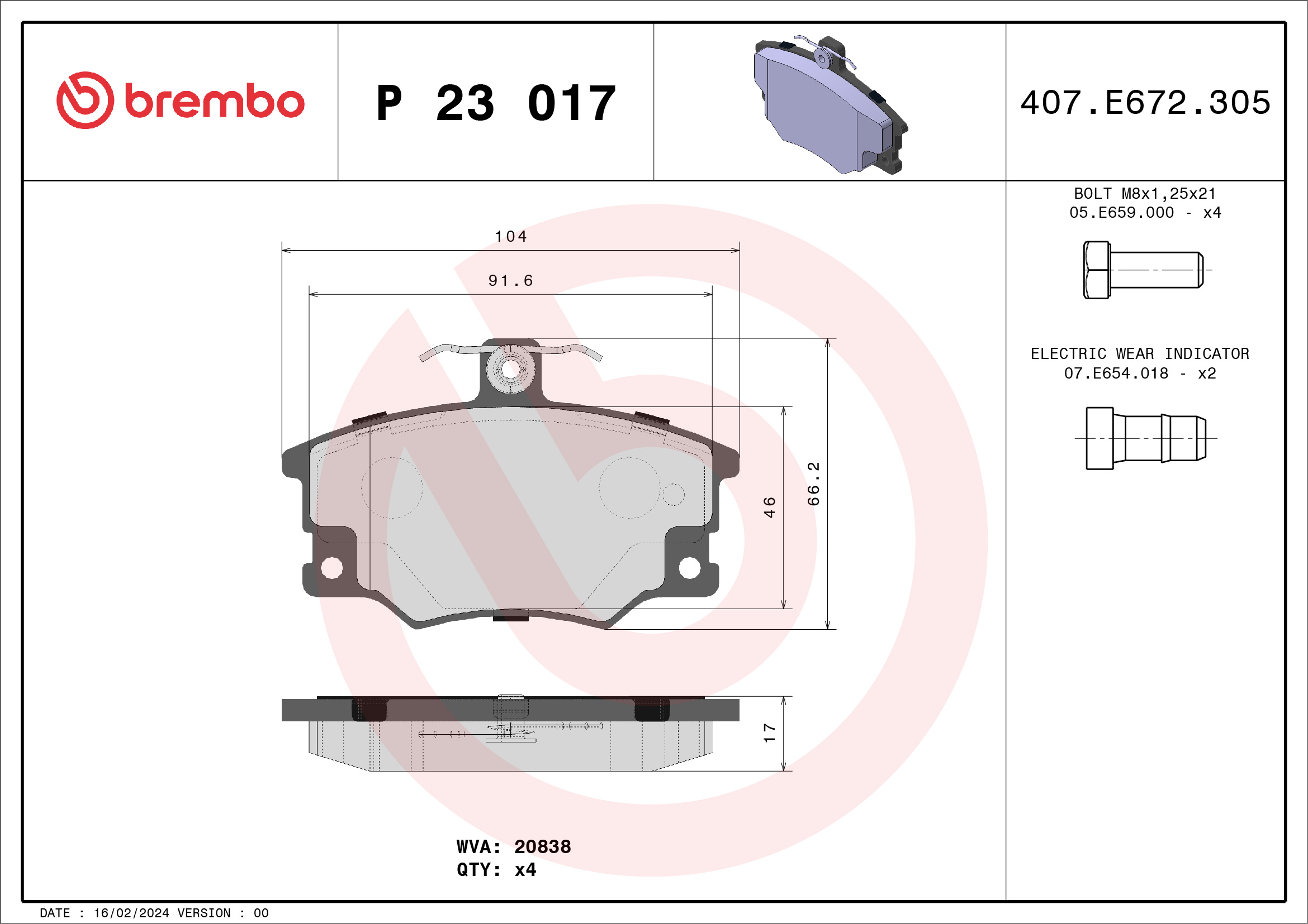 Placute frana BREMBO P 23 017