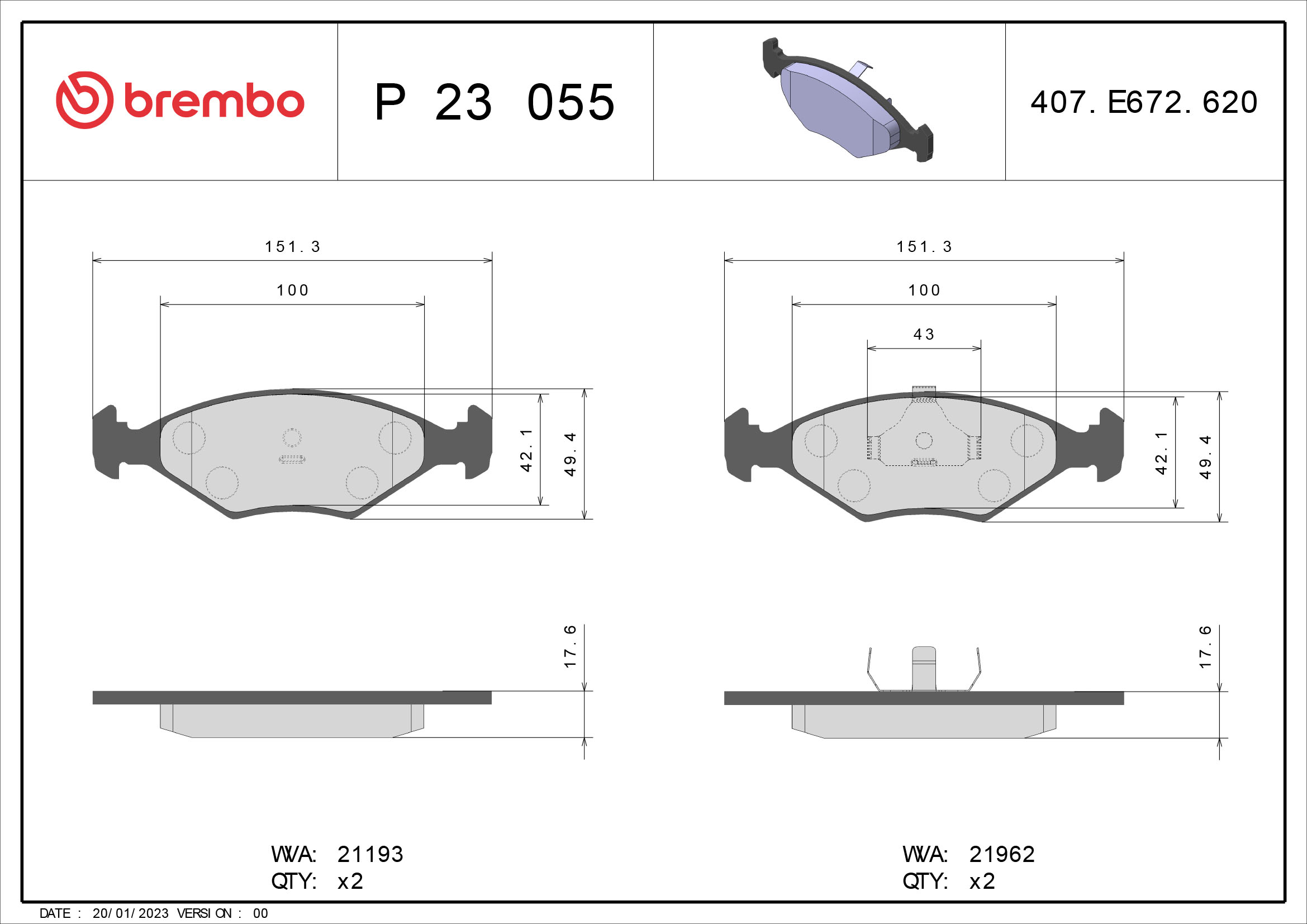 Placute frana BREMBO P 23 055