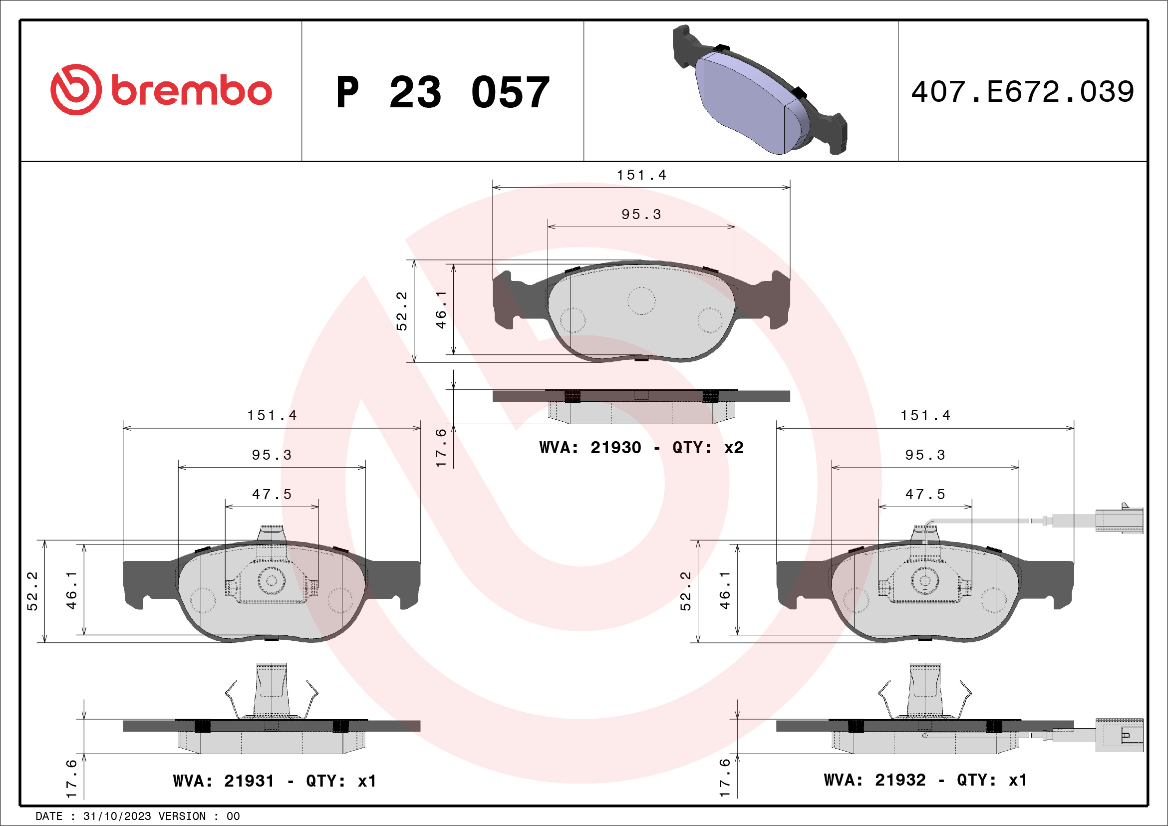 Placute frana BREMBO P 23 057