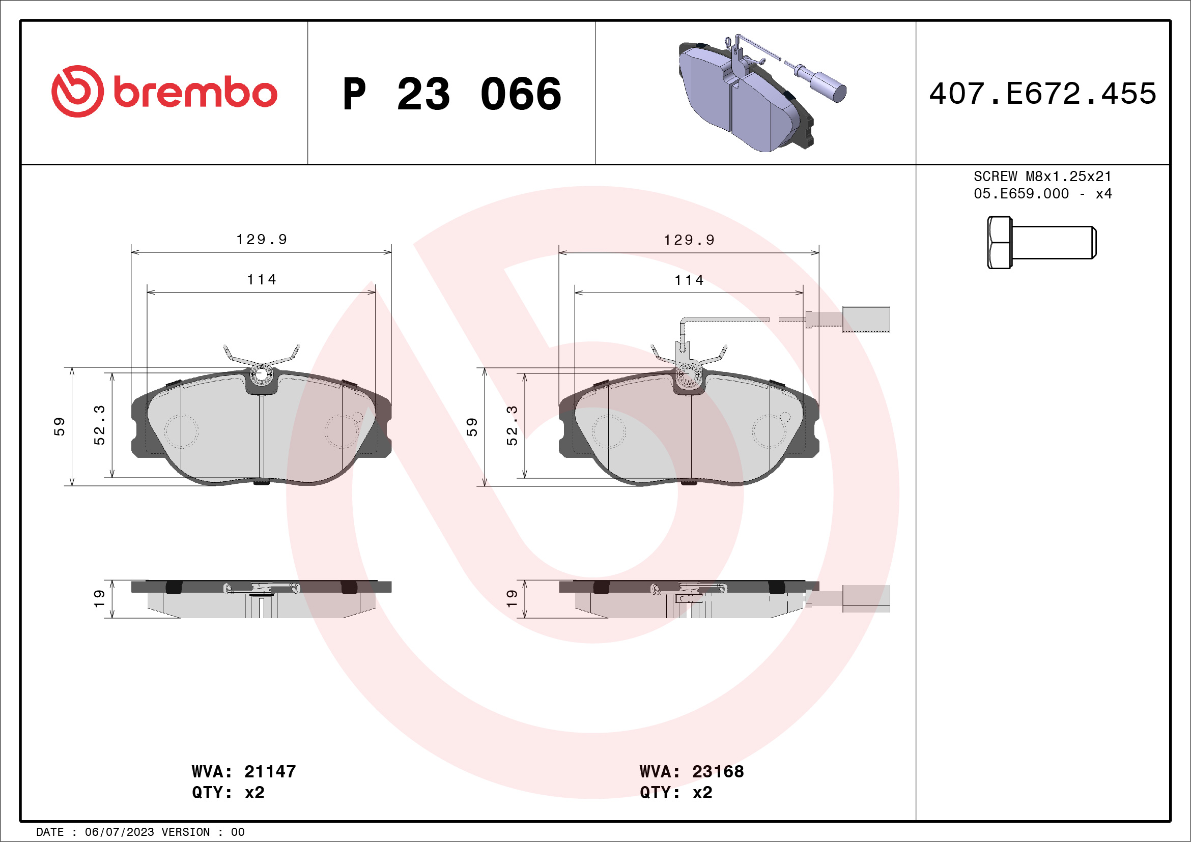 Placute frana BREMBO P 23 066