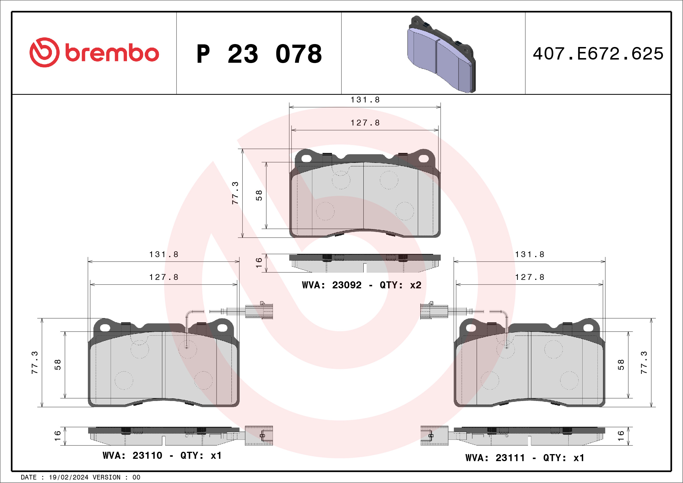 Placute frana BREMBO P 23 078