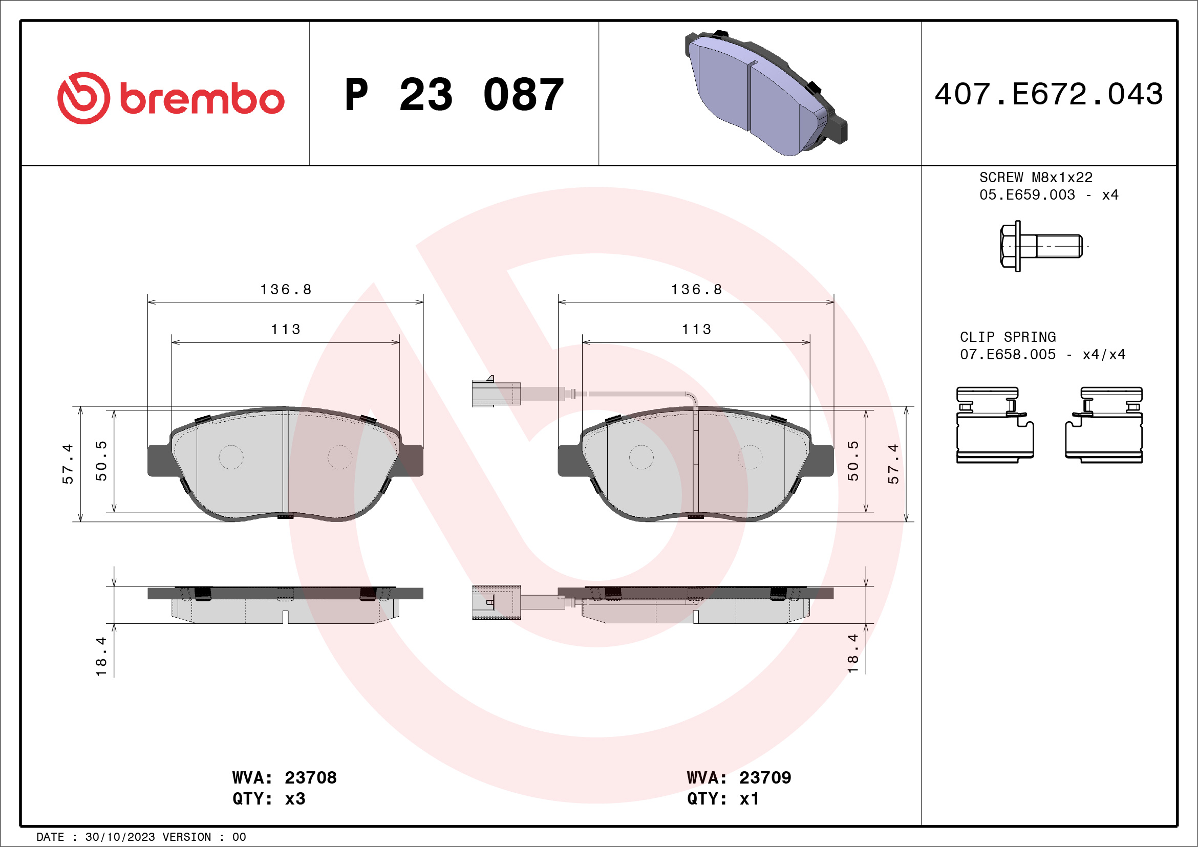 Placute frana BREMBO P 23 087