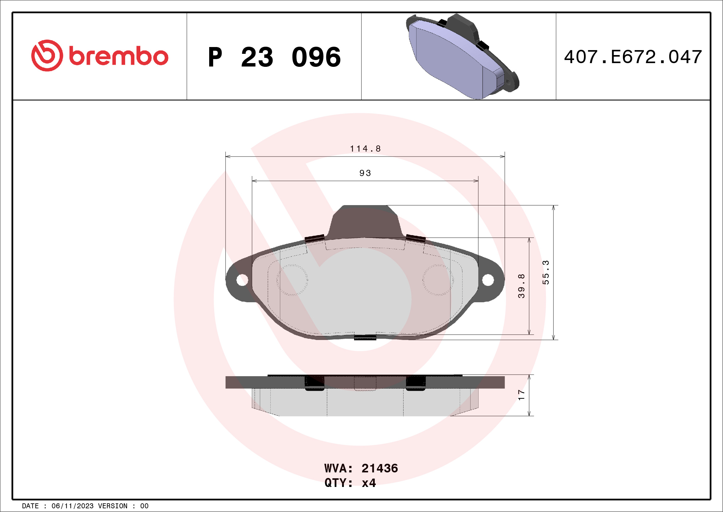 Placute frana BREMBO P 23 096