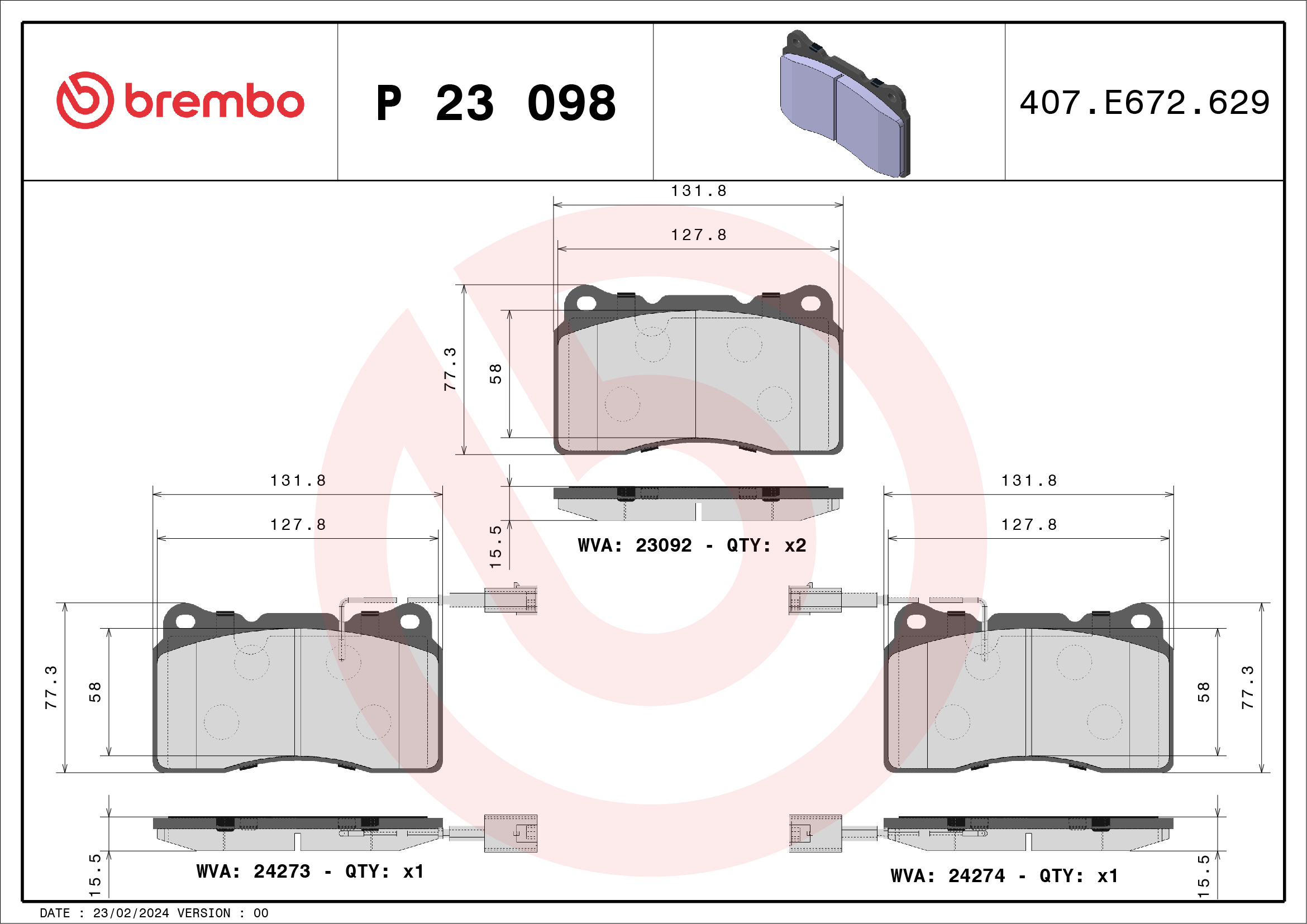 Placute frana BREMBO P 23 098
