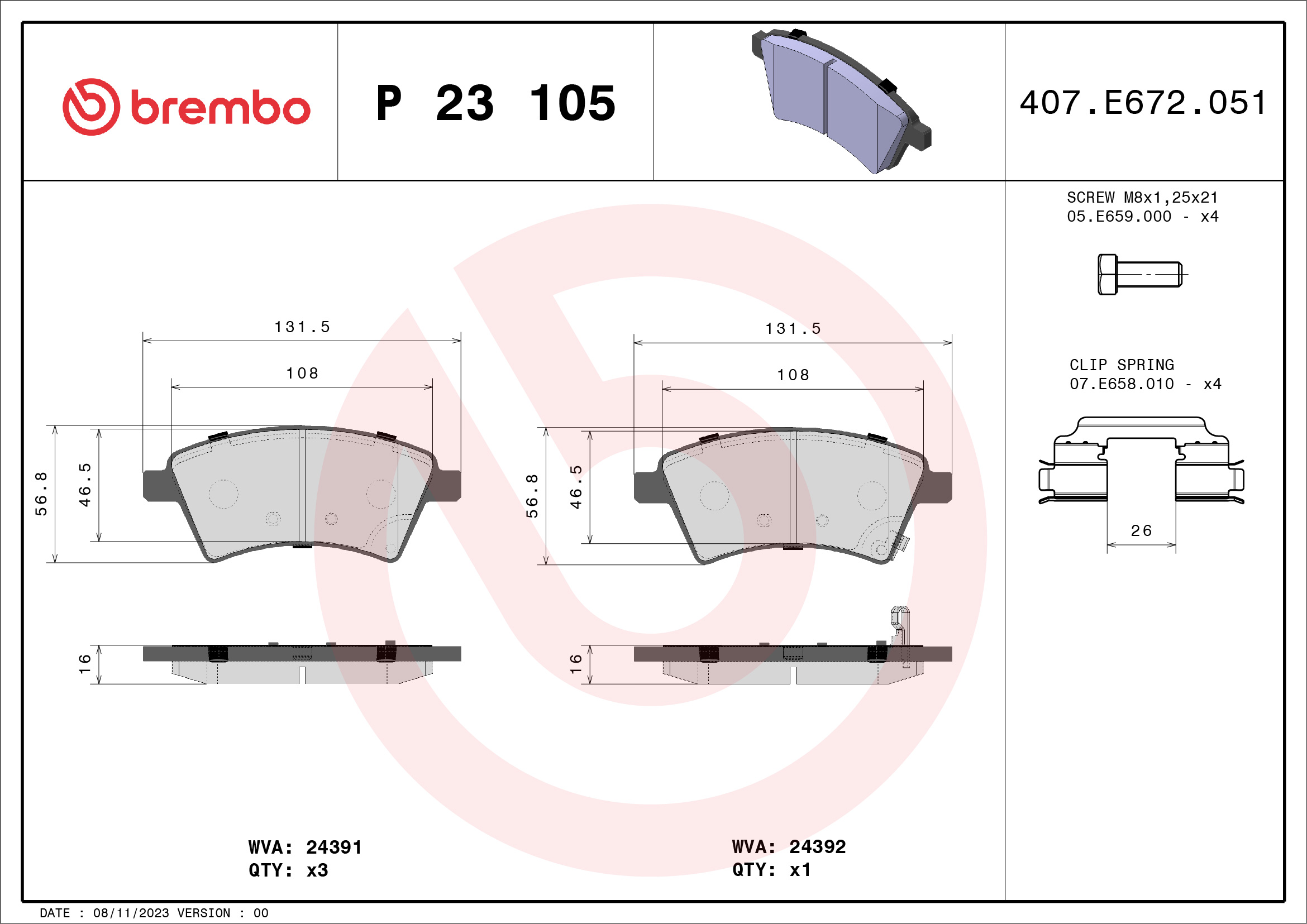 Placute frana BREMBO P 23 105