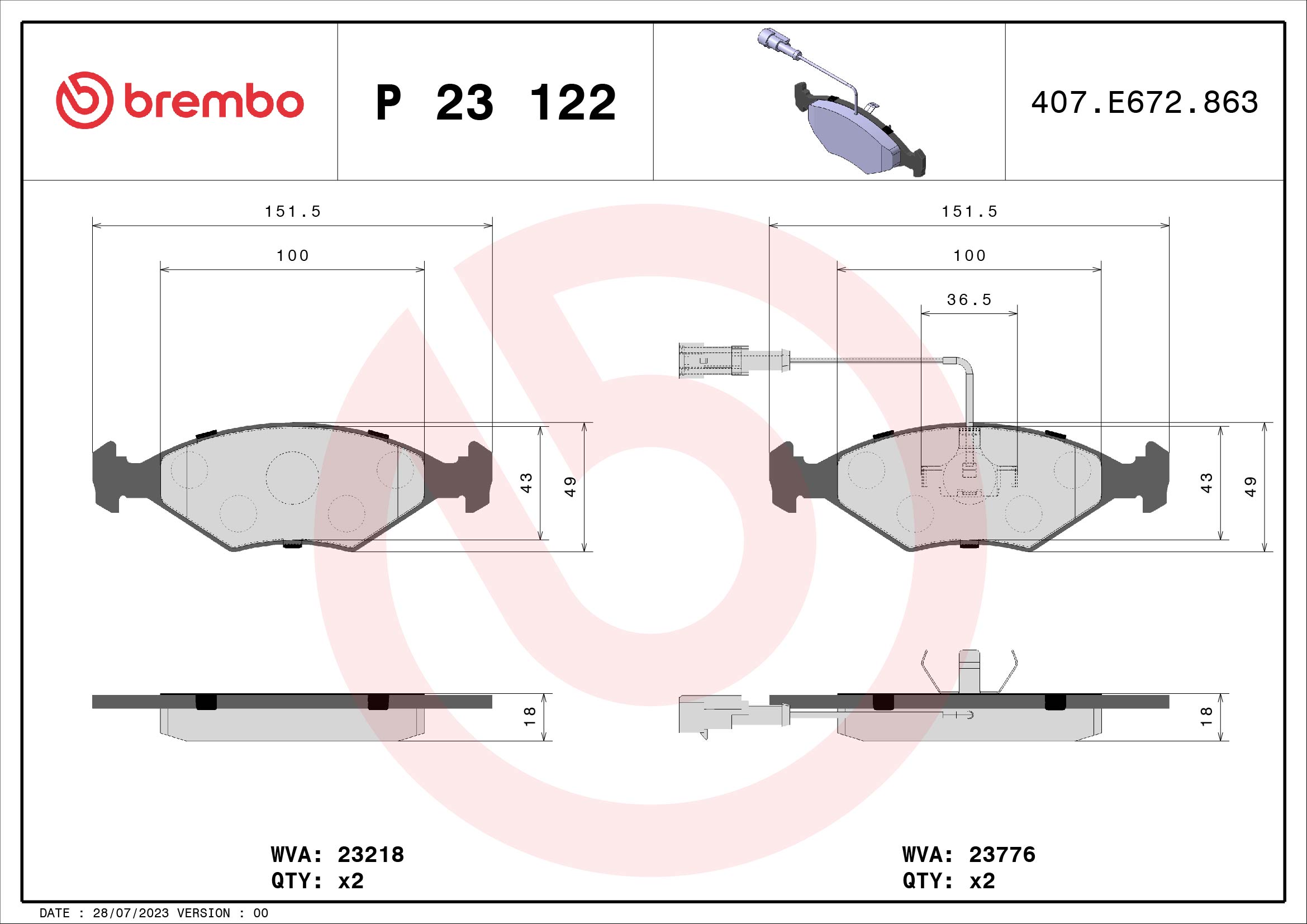 Placute frana BREMBO P 23 122
