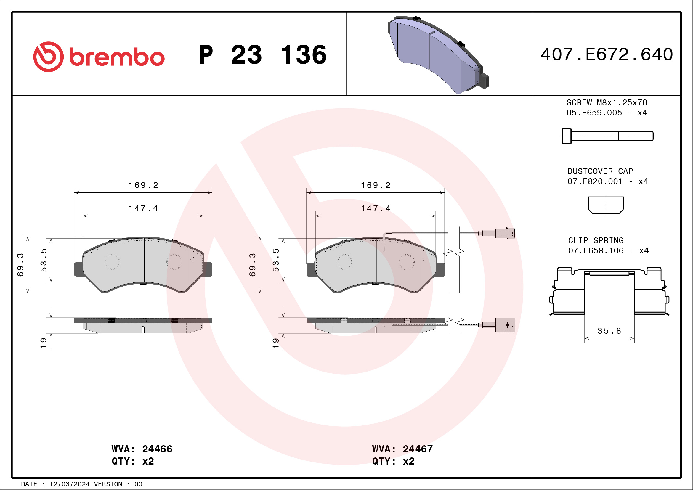 Placute frana BREMBO P 23 136