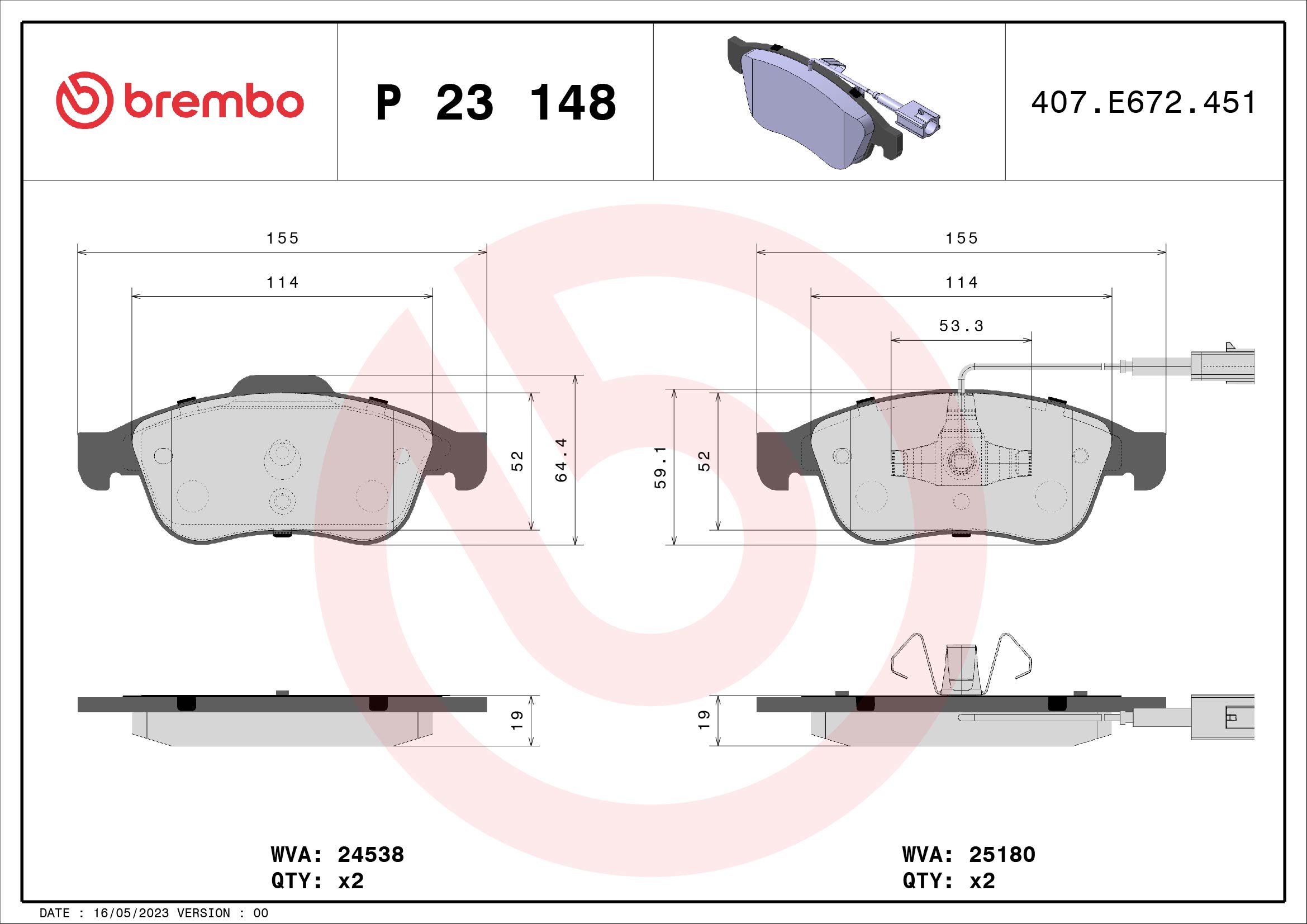 Placute frana BREMBO P 23 148