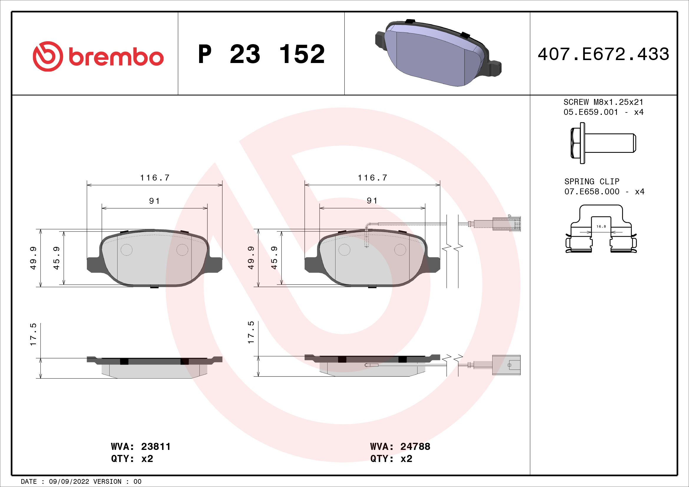 Placute frana BREMBO P 23 152