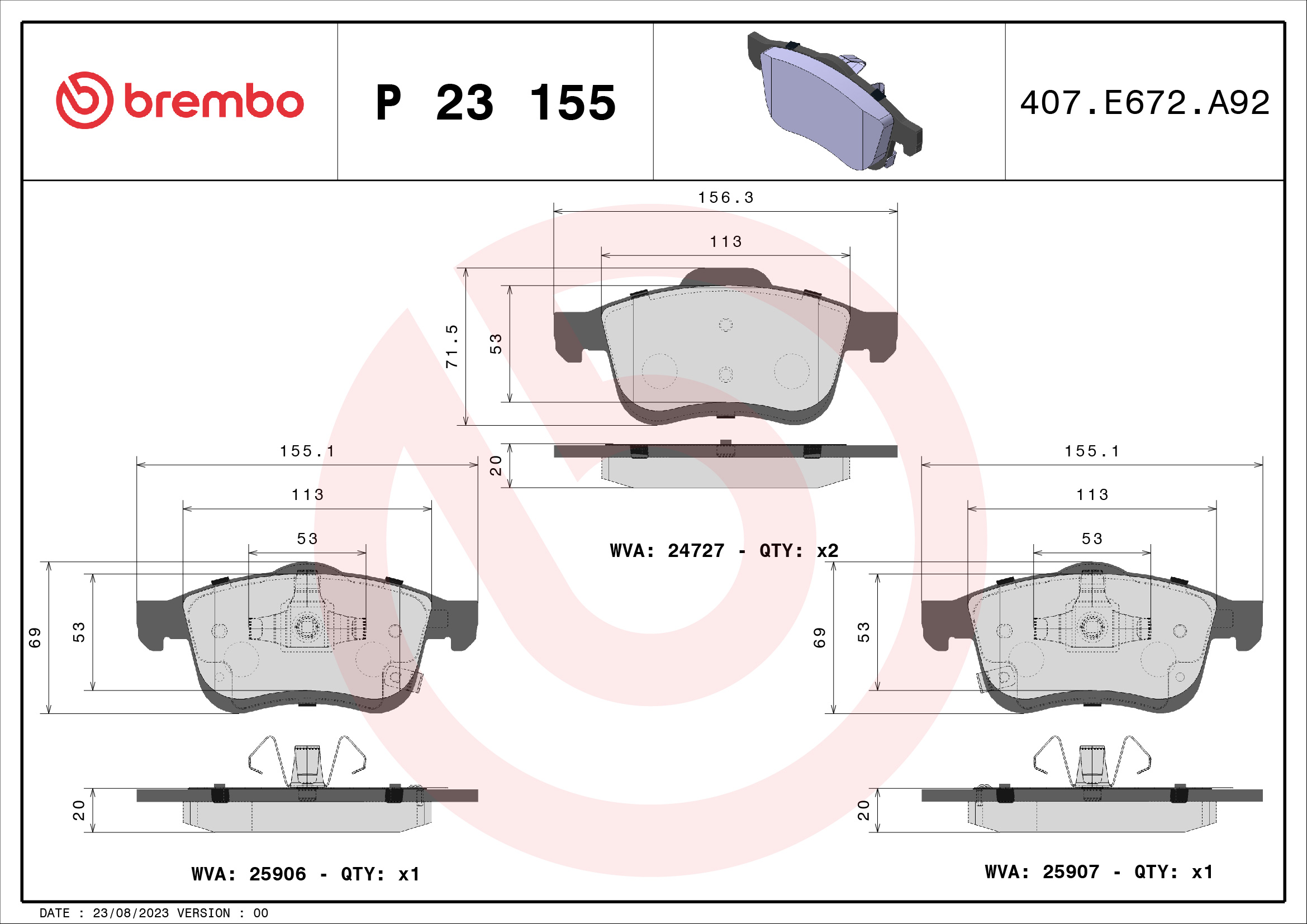 Placute frana BREMBO P 23 155