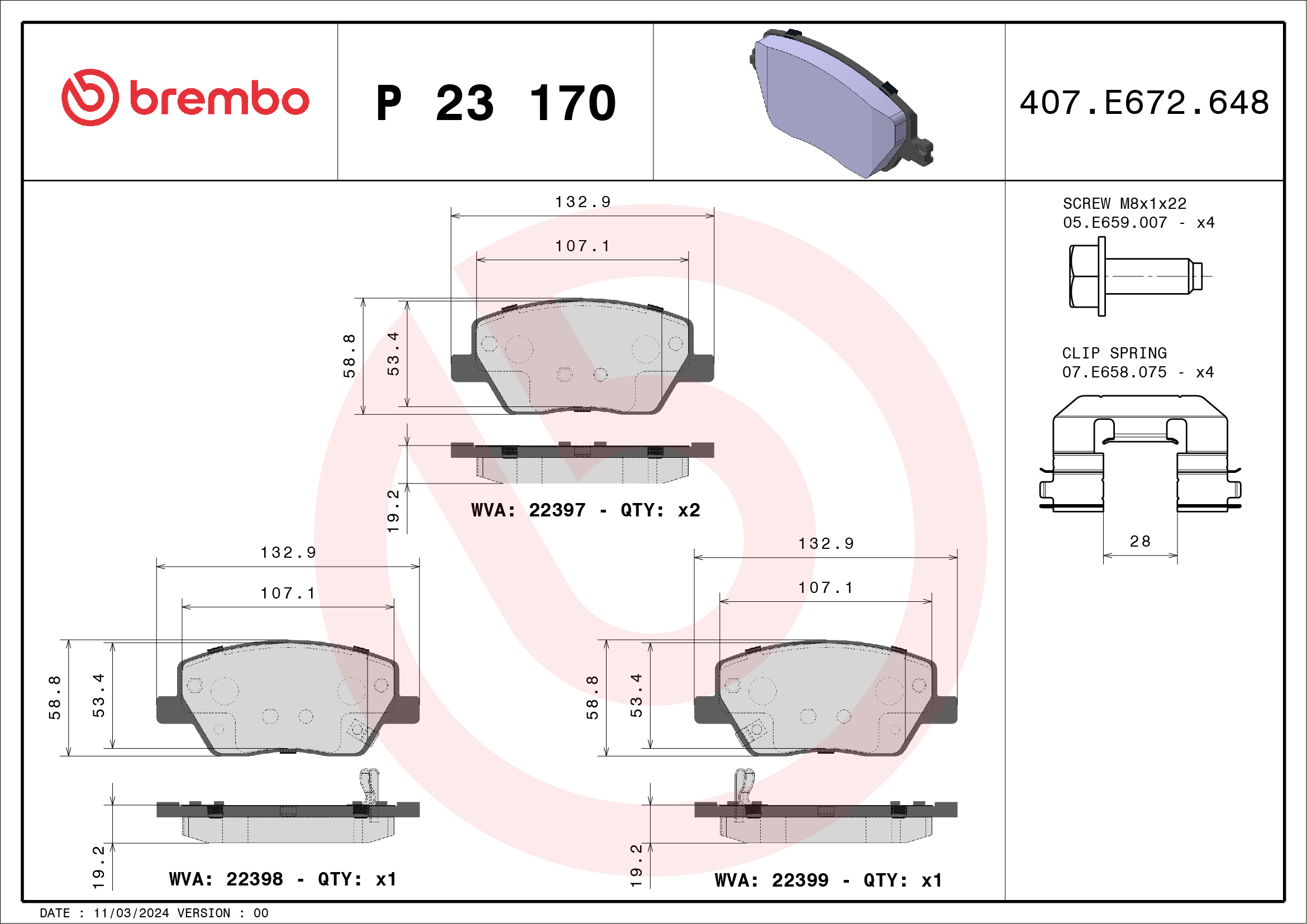 Placute frana BREMBO P 23 170