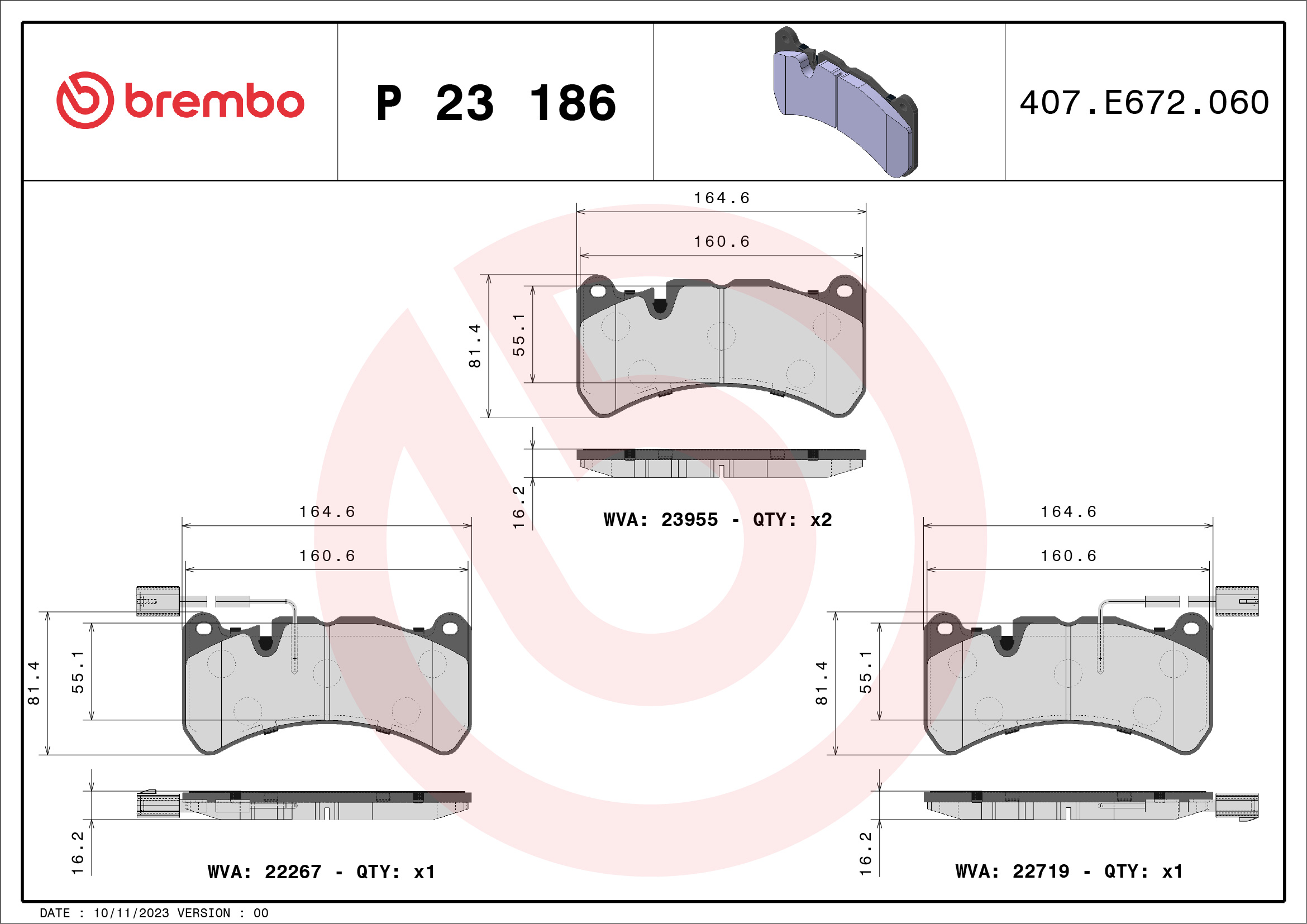 Placute frana BREMBO P 23 186