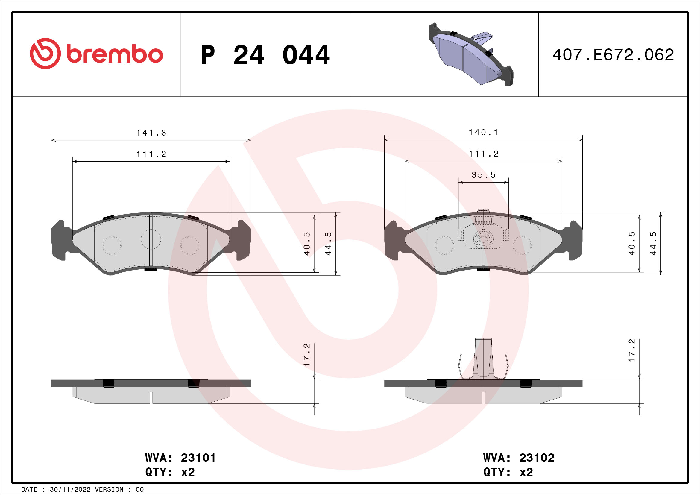 Placute frana BREMBO P 24 044