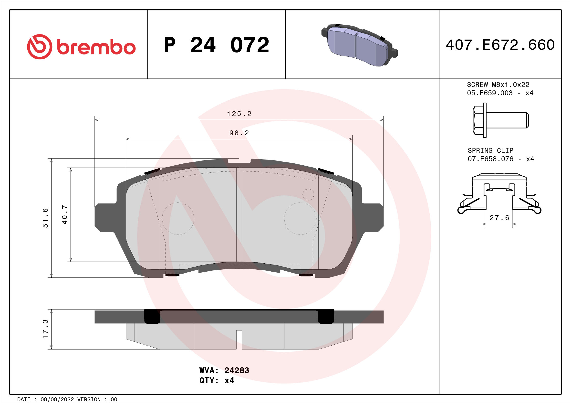 Placute frana BREMBO P 24 072
