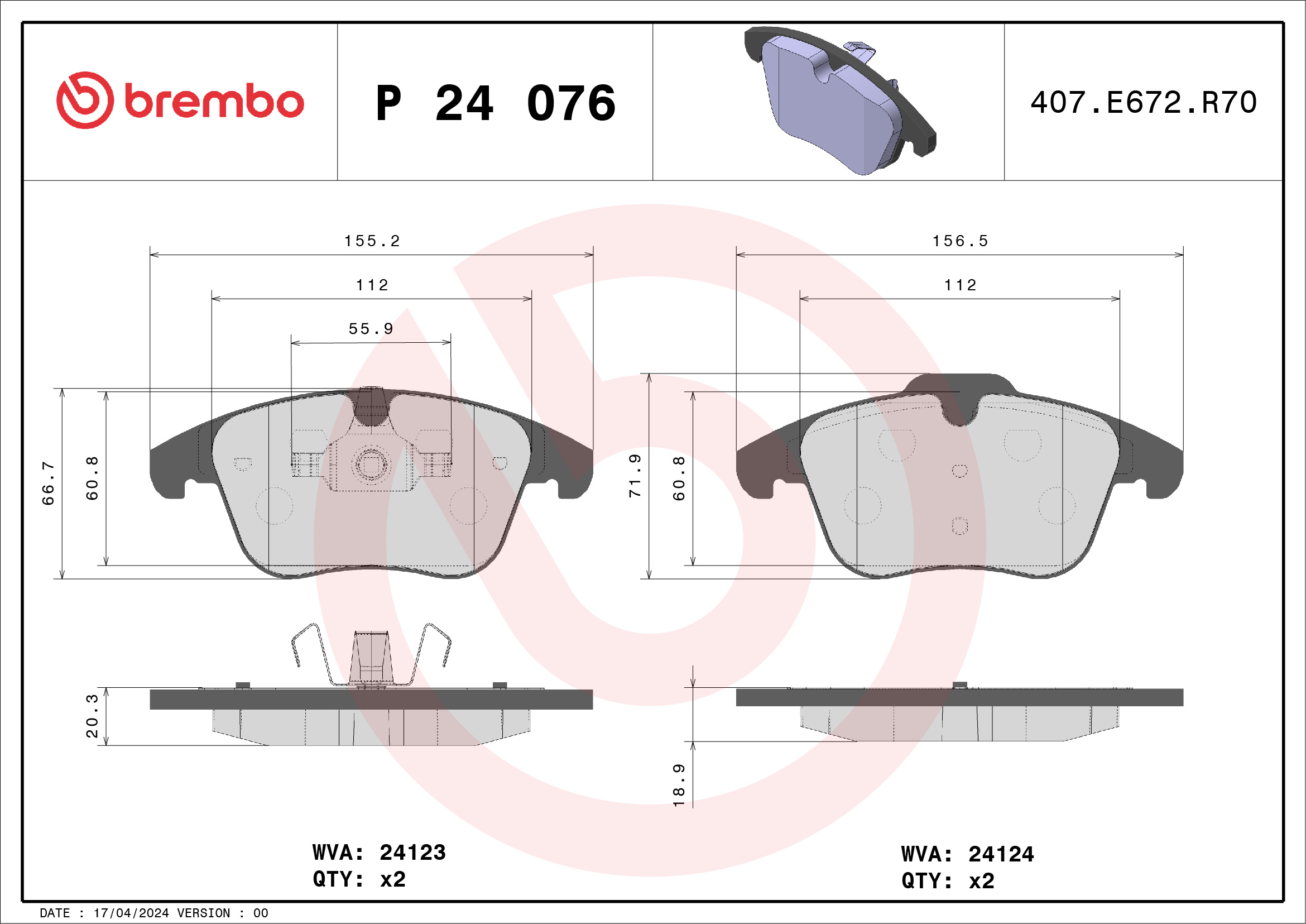 Placute frana BREMBO P 24 076