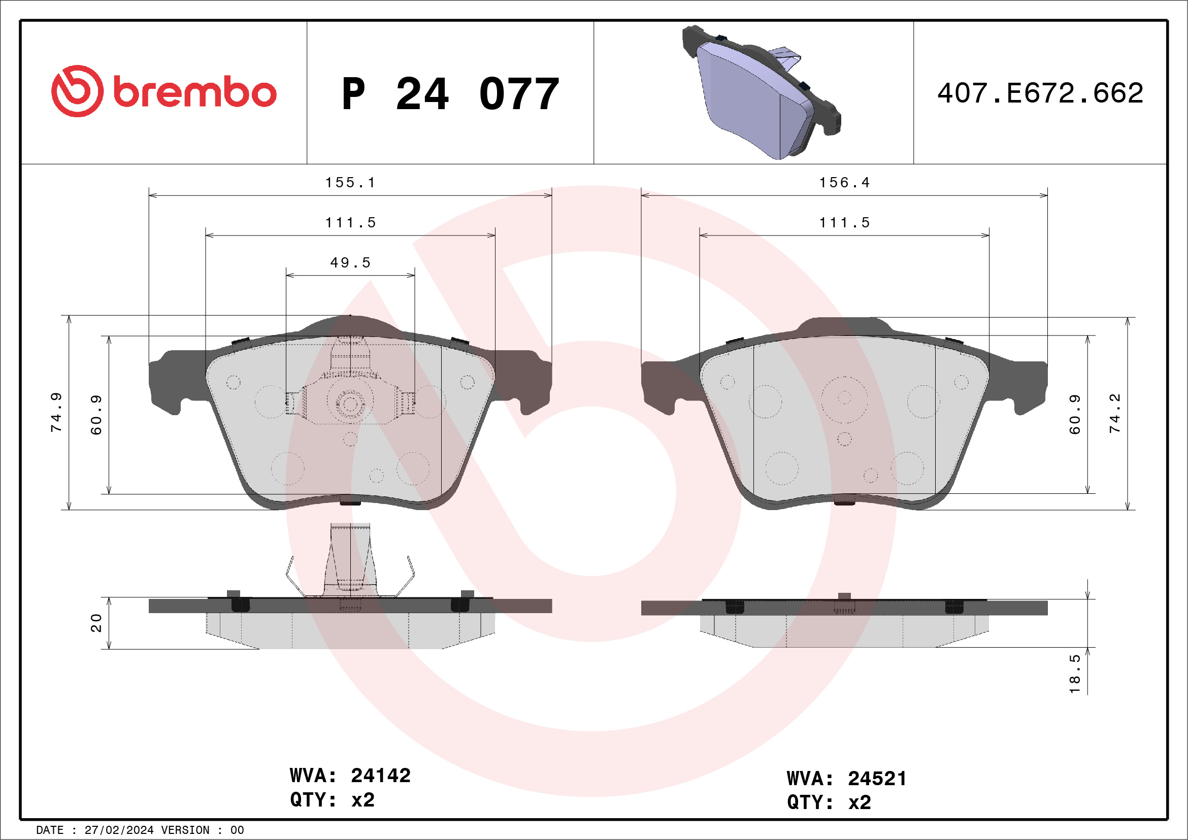 Placute frana BREMBO P 24 077