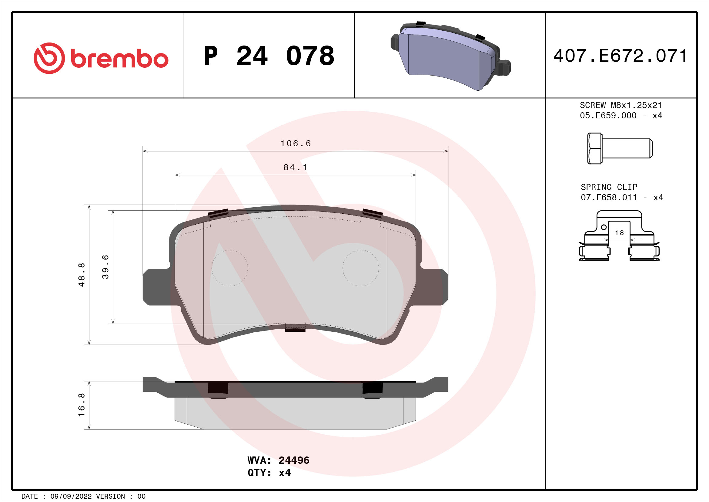 Placute frana BREMBO P 24 078