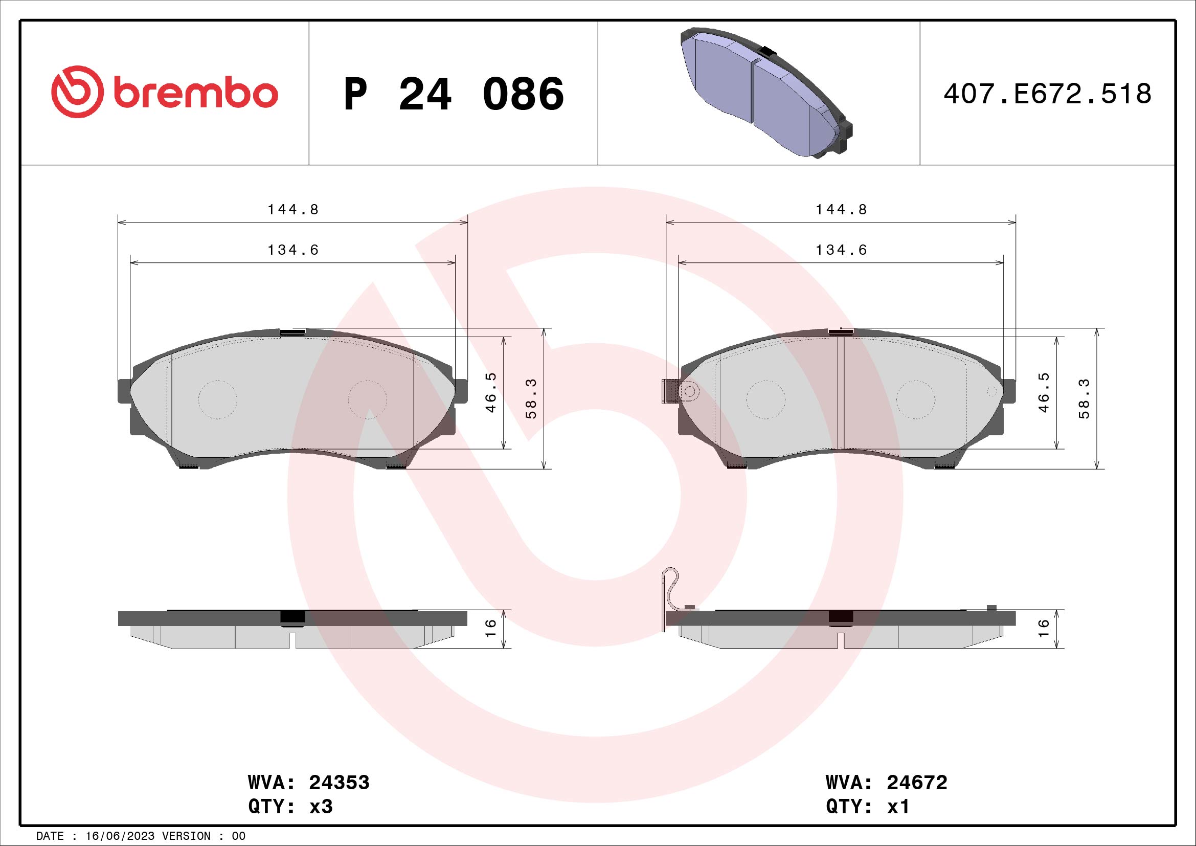 Placute frana BREMBO P 24 086