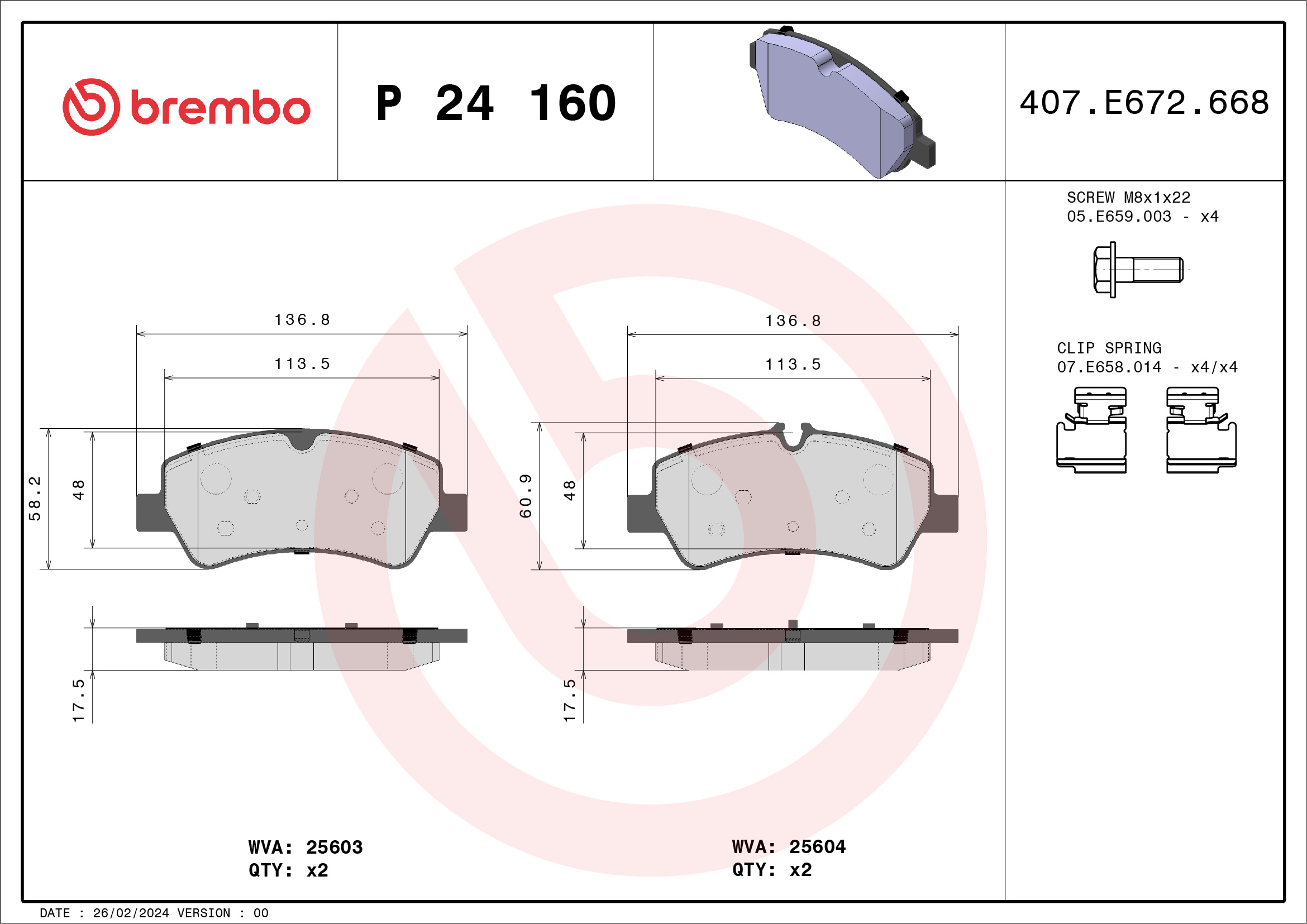Placute frana BREMBO P 24 160