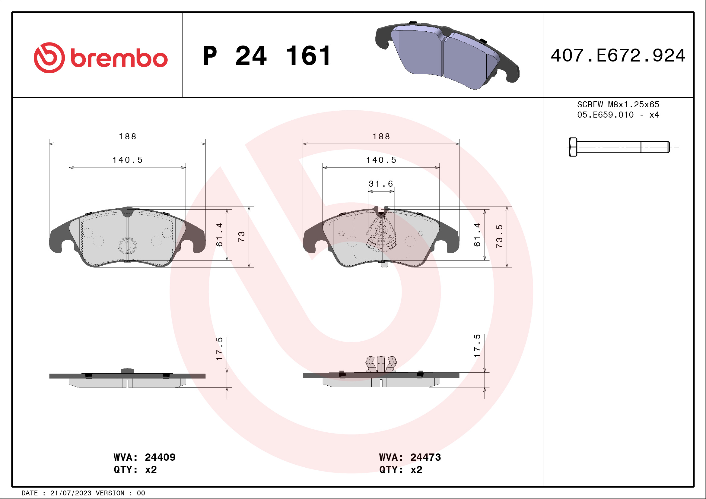 Placute frana BREMBO P 24 161