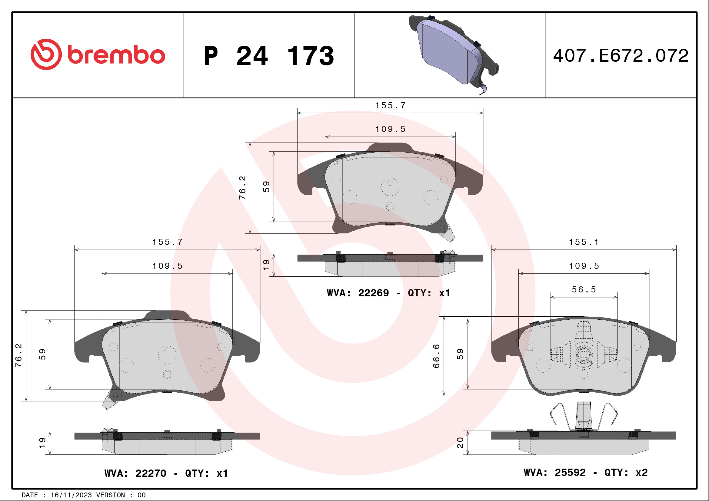 Placute frana BREMBO P 24 173