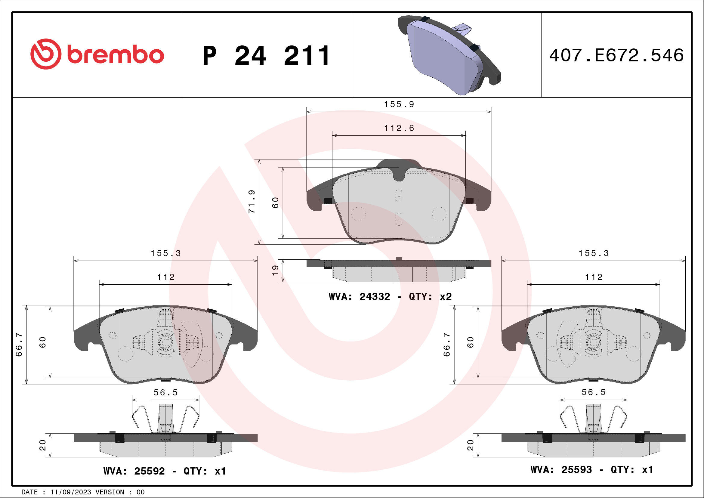 Placute frana BREMBO P 24 211