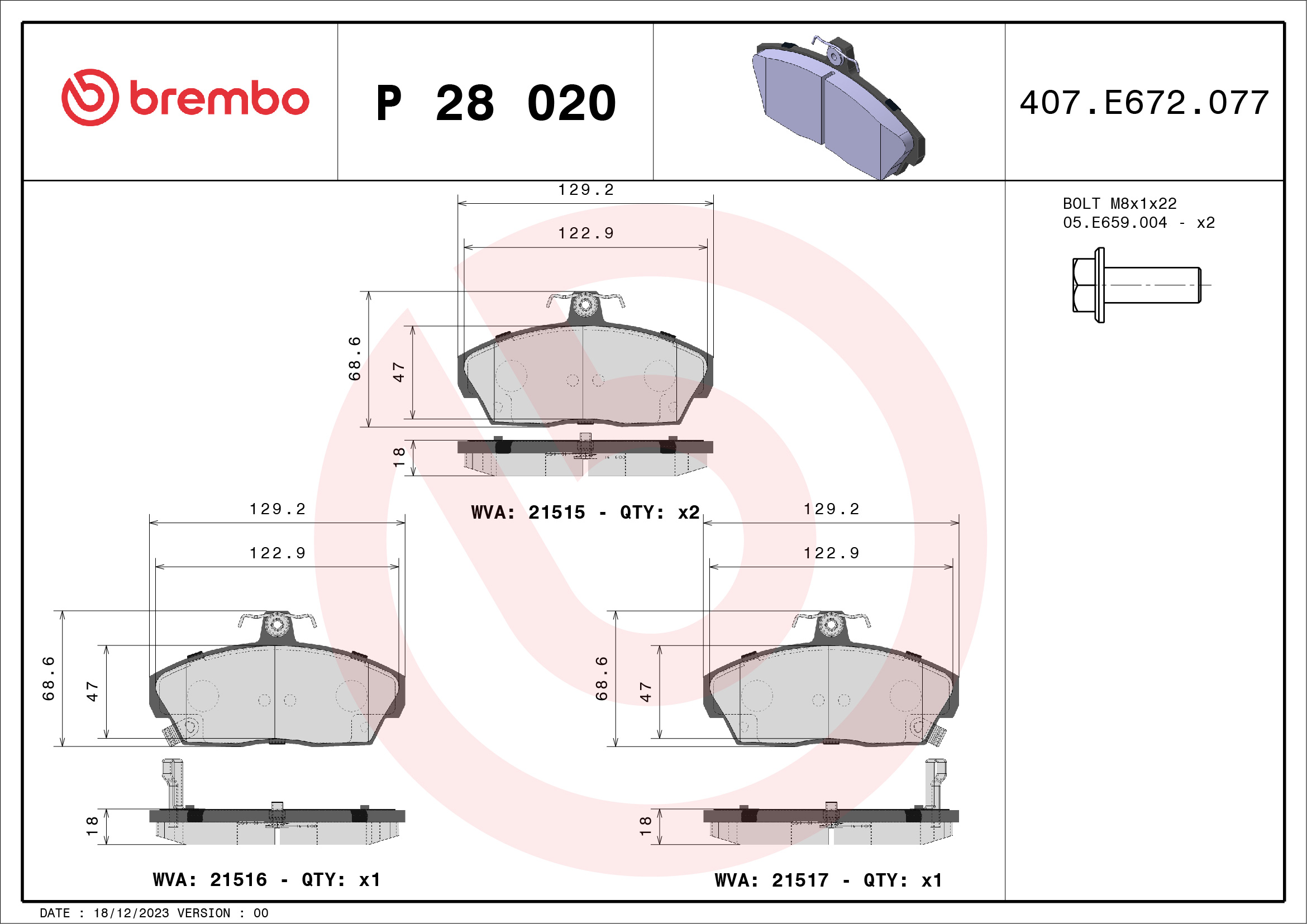 Placute frana BREMBO P 28 020