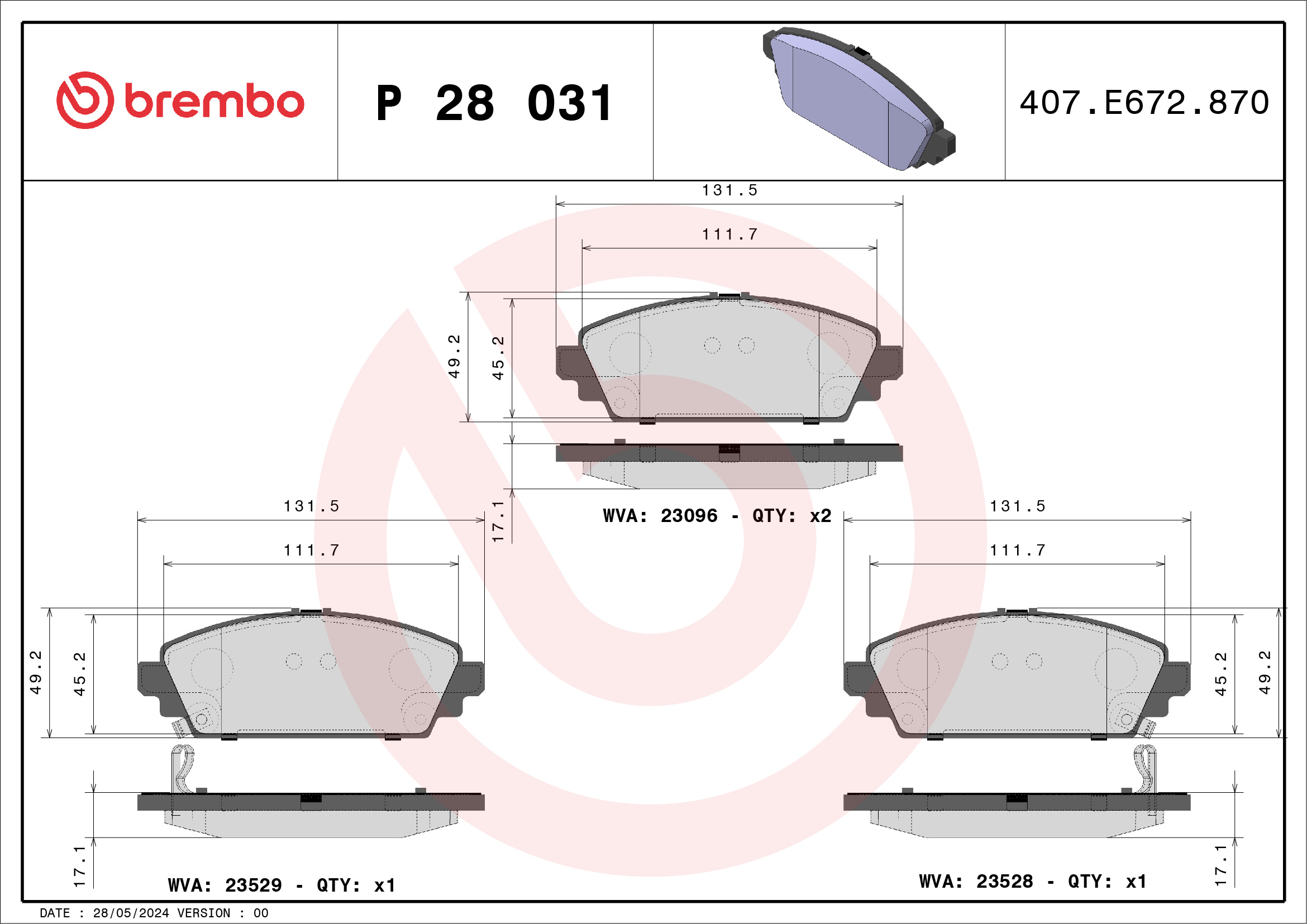 Placute frana BREMBO P 28 031