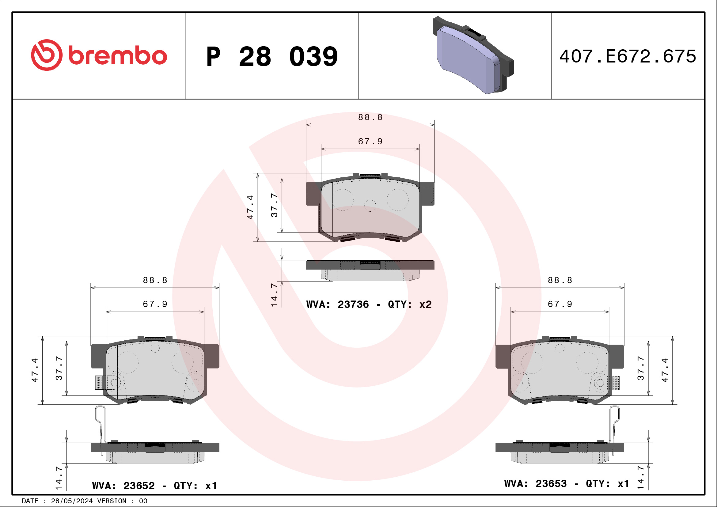 Placute frana BREMBO P 28 039