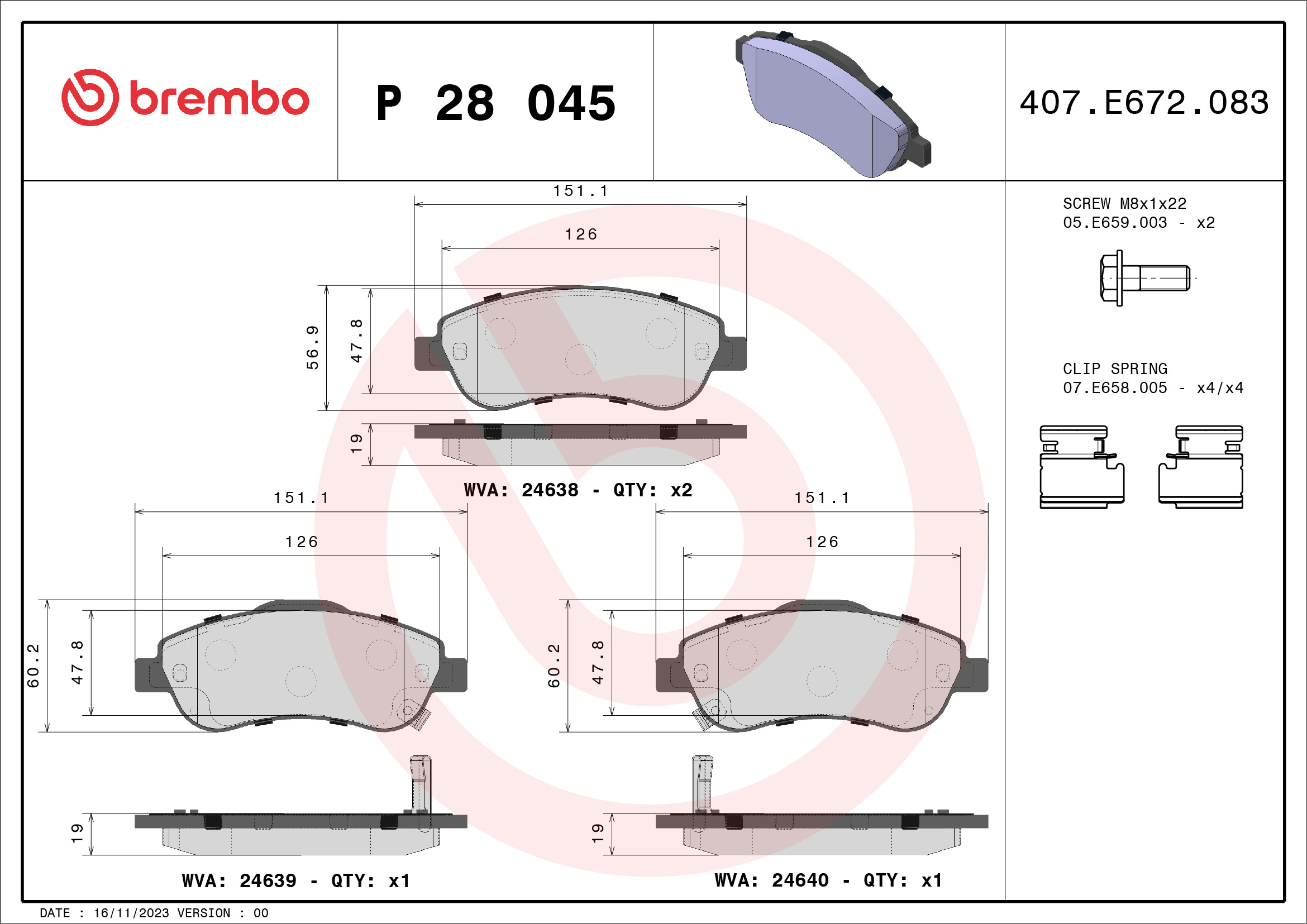 Placute frana BREMBO P 28 045