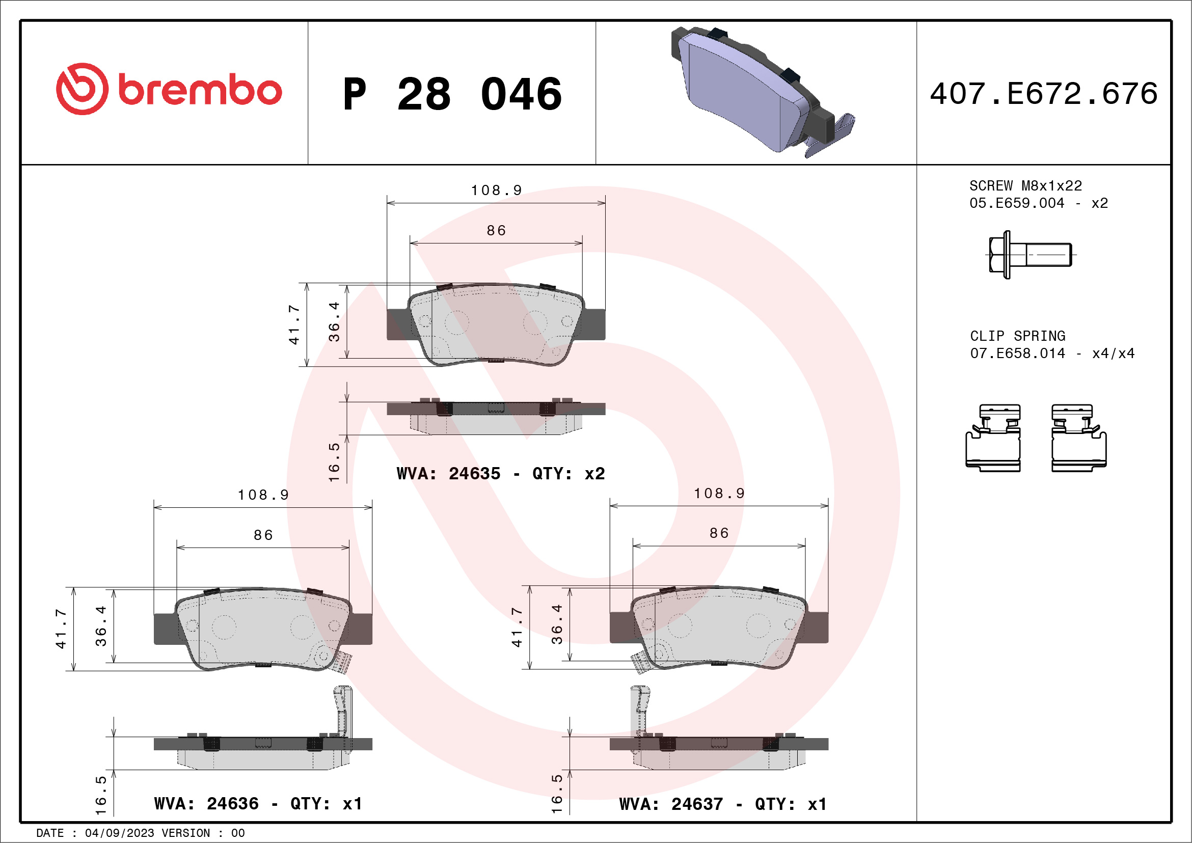 Placute frana BREMBO P 28 046