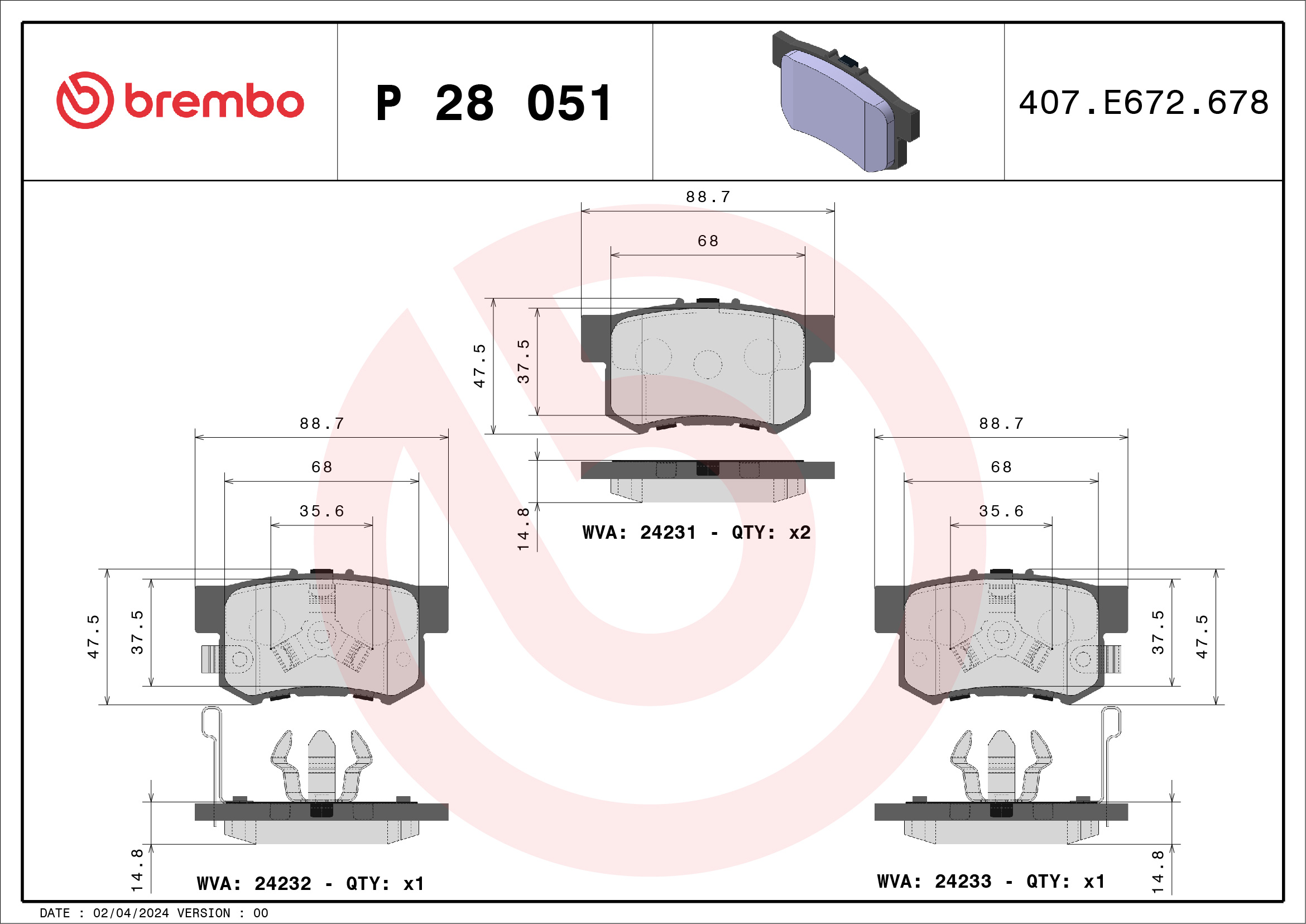 Placute frana BREMBO P 28 051